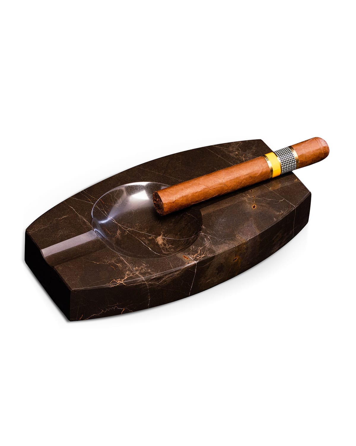 Bey-berk Marble Double-cigar Ashtray In Brown