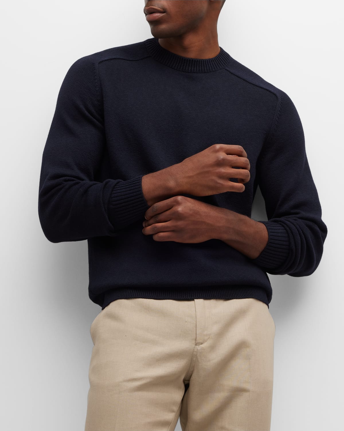 Loro Piana Men's Warwik Cotton-silk Crewneck Sweater In W000 Blue Navy