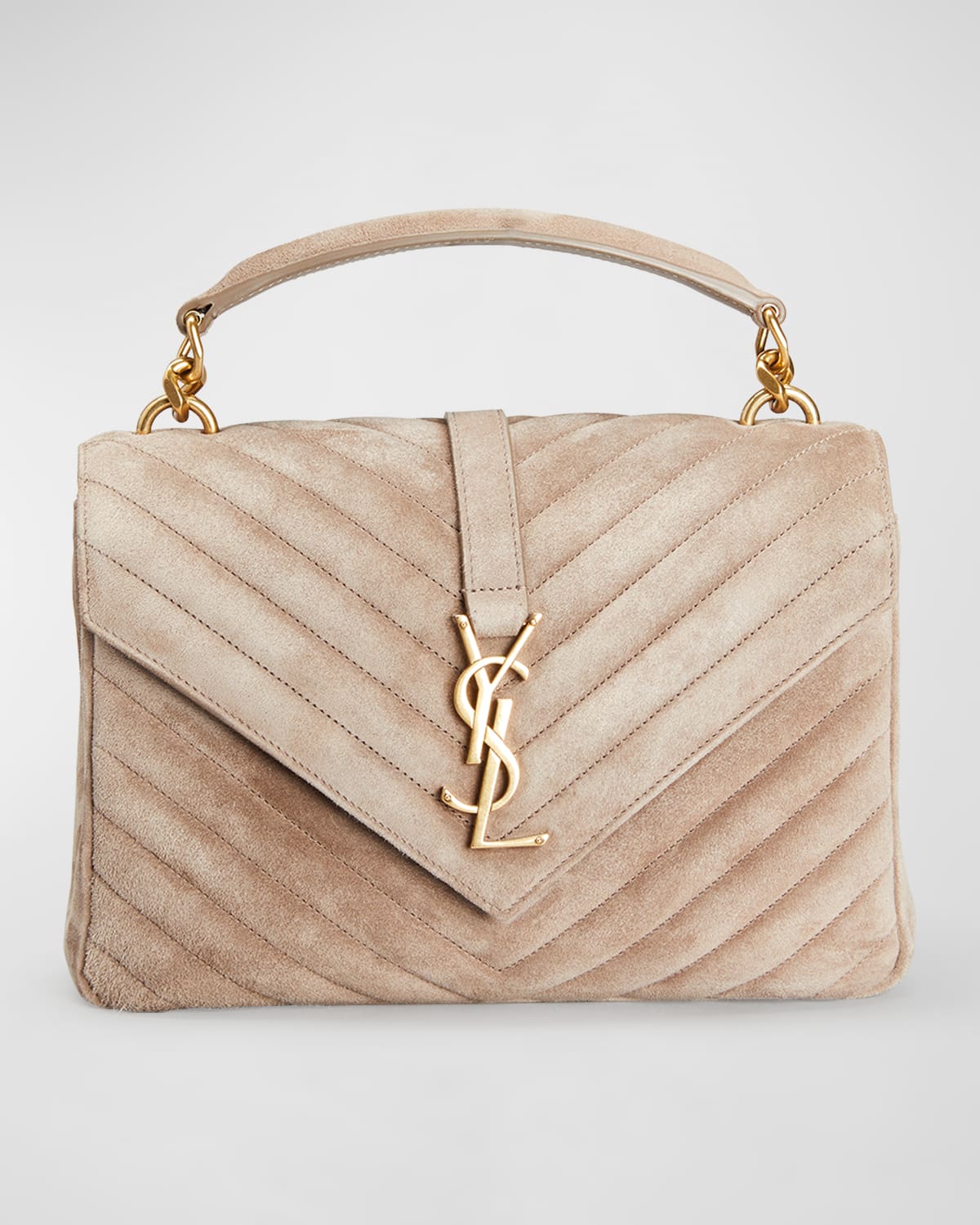 Saint Laurent College Medium Ysl Suede Top Handle Bag In Taupe