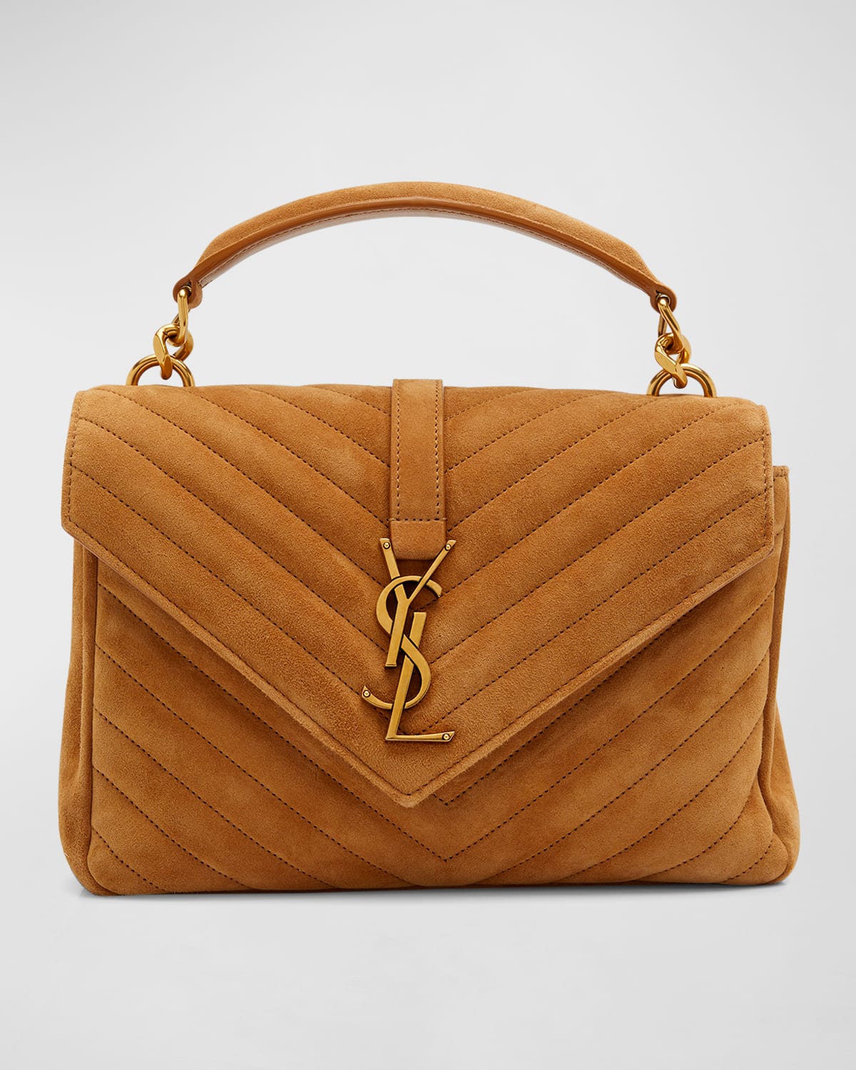 Saint Laurent Brown College Medium Suede Cross Body Bag In 2358 Bark Brown