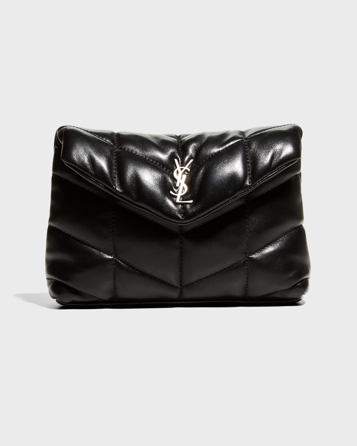 Saint Laurent Loulou Quilted Puffer Pouch Clutch Bag In Nero