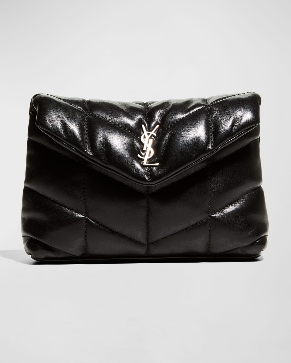 Saint Laurent Loulou Quilted Puffer Pouch Clutch Bag In Nero