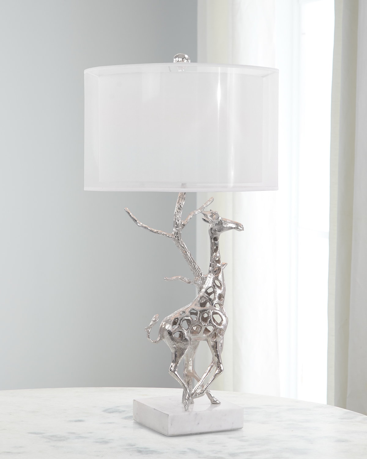 Shop John-richard Collection Giraffe In Motion Table Lamp In Silver