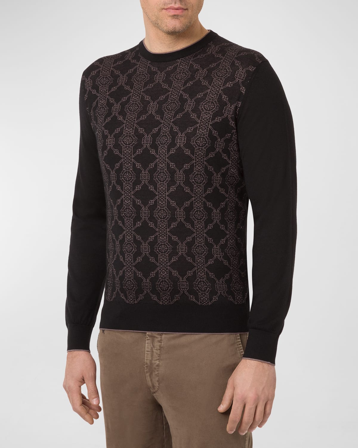 Stefano Ricci Men's Patterned Cashmere-silk Sweater In Black