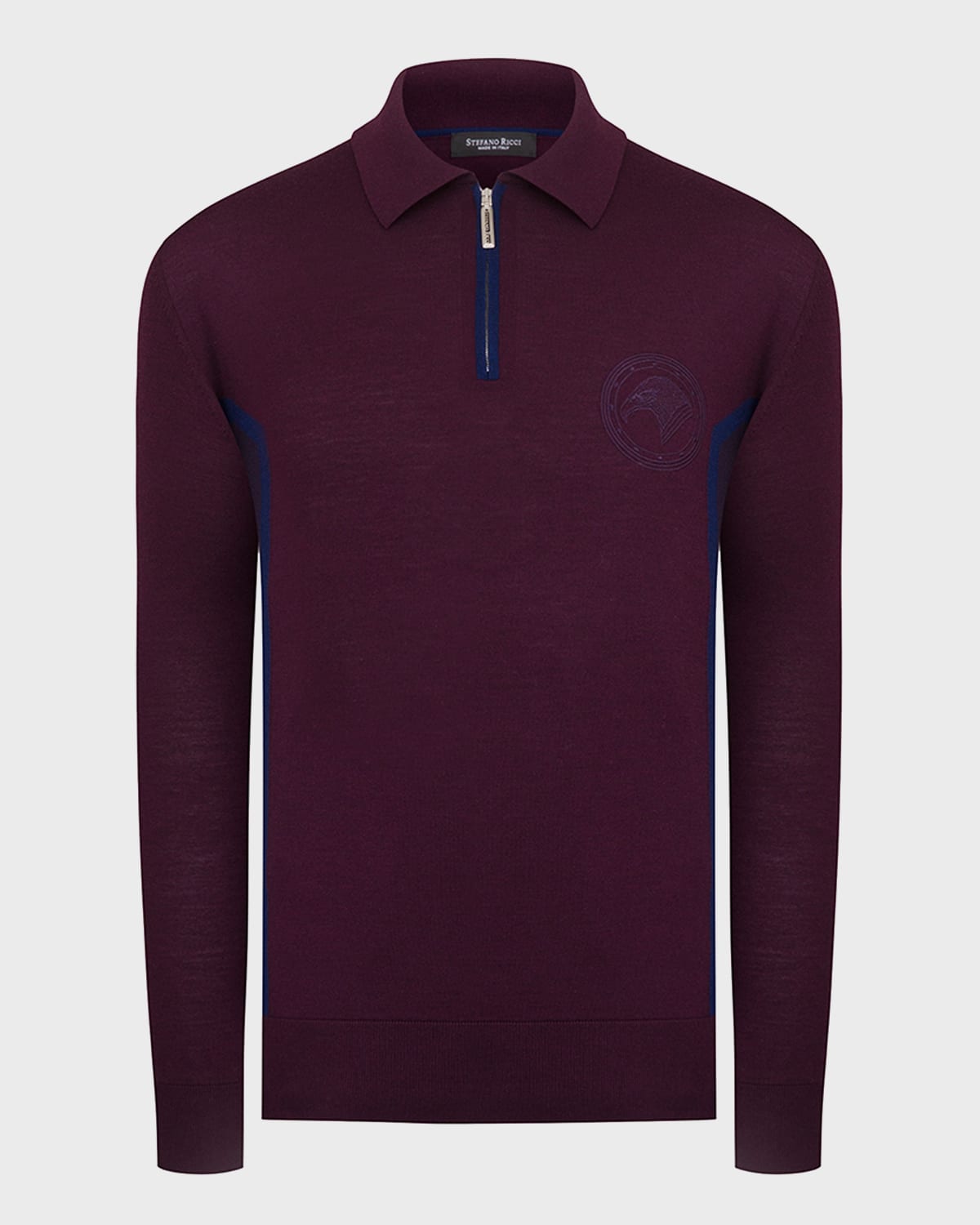 Stefano Ricci Men's Eagle Wool Quarter-zip Sweater In Burgundy