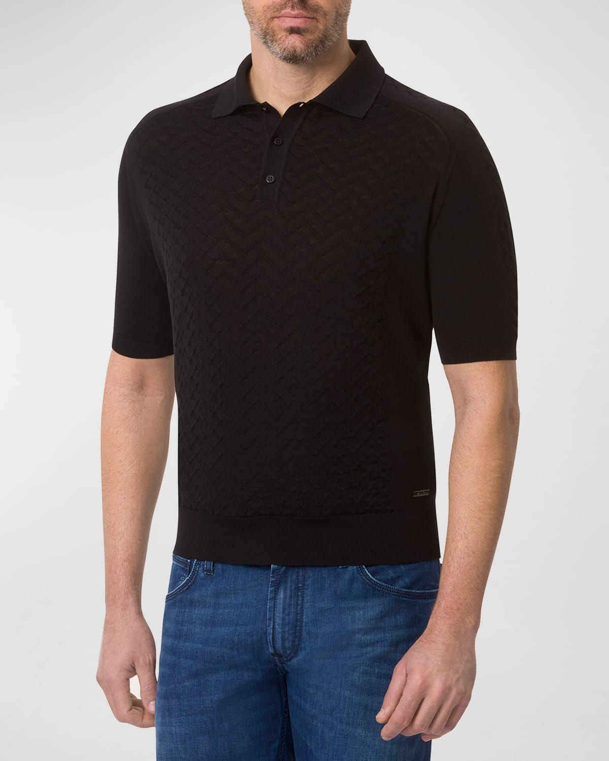 Men's Patterned Short-Sleeve Polo Sweater