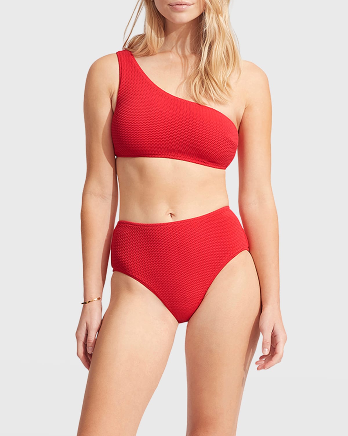 Seafolly Textured One-shoulder Bikini Top In Chilli Red