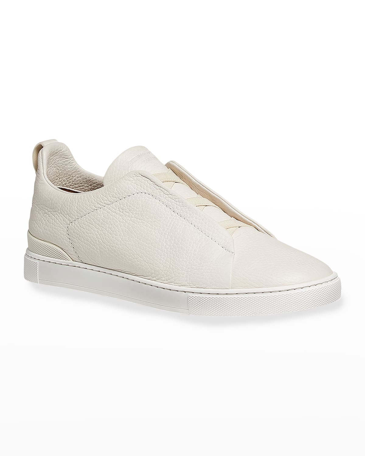 Shop Zegna Men's Triple Stitch Deerskin Leather Sneakers In Off White