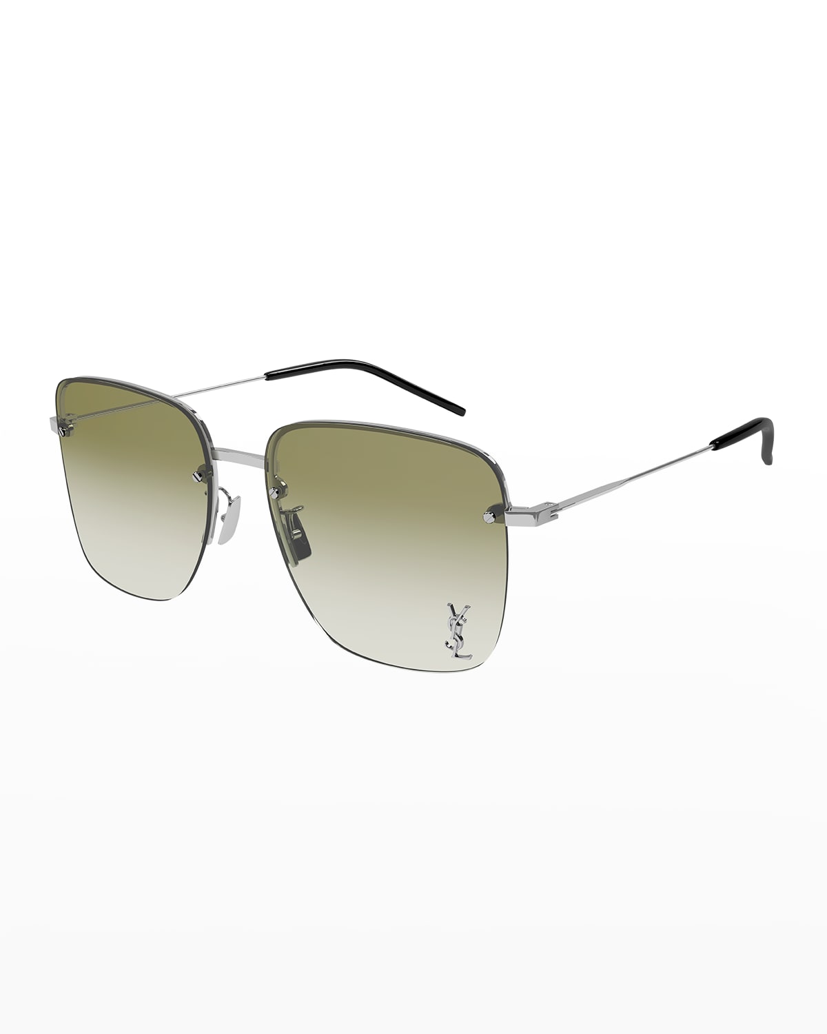 Saint Laurent 58mm Semi Rimless Flat Front Square Sunglasses In Shiny Silver
