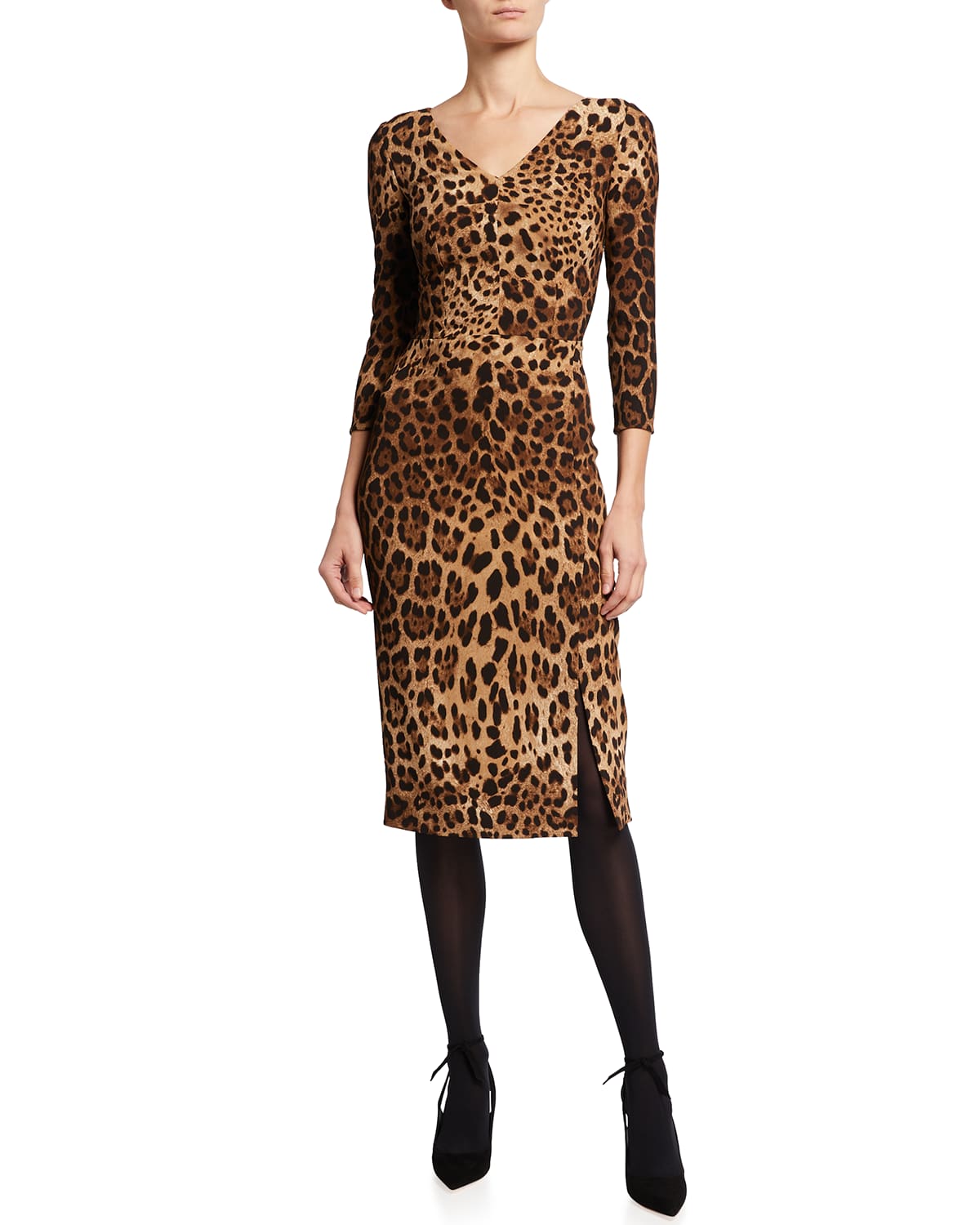 Dolce & Gabbana Leopard-Print Cady Midi Dress