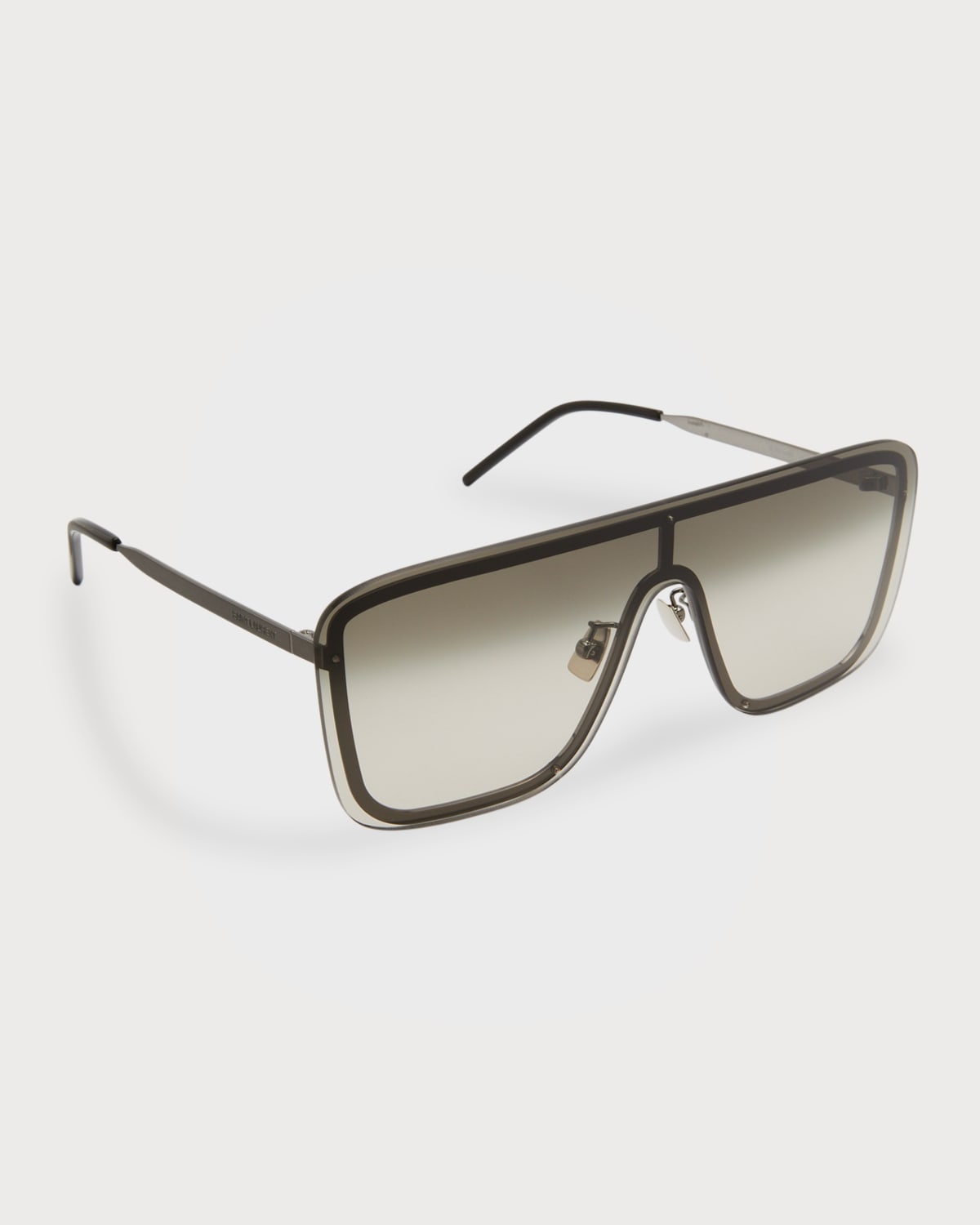 Shop Saint Laurent Men's Gradient Metal Shield Sunglasses In Ruthenium