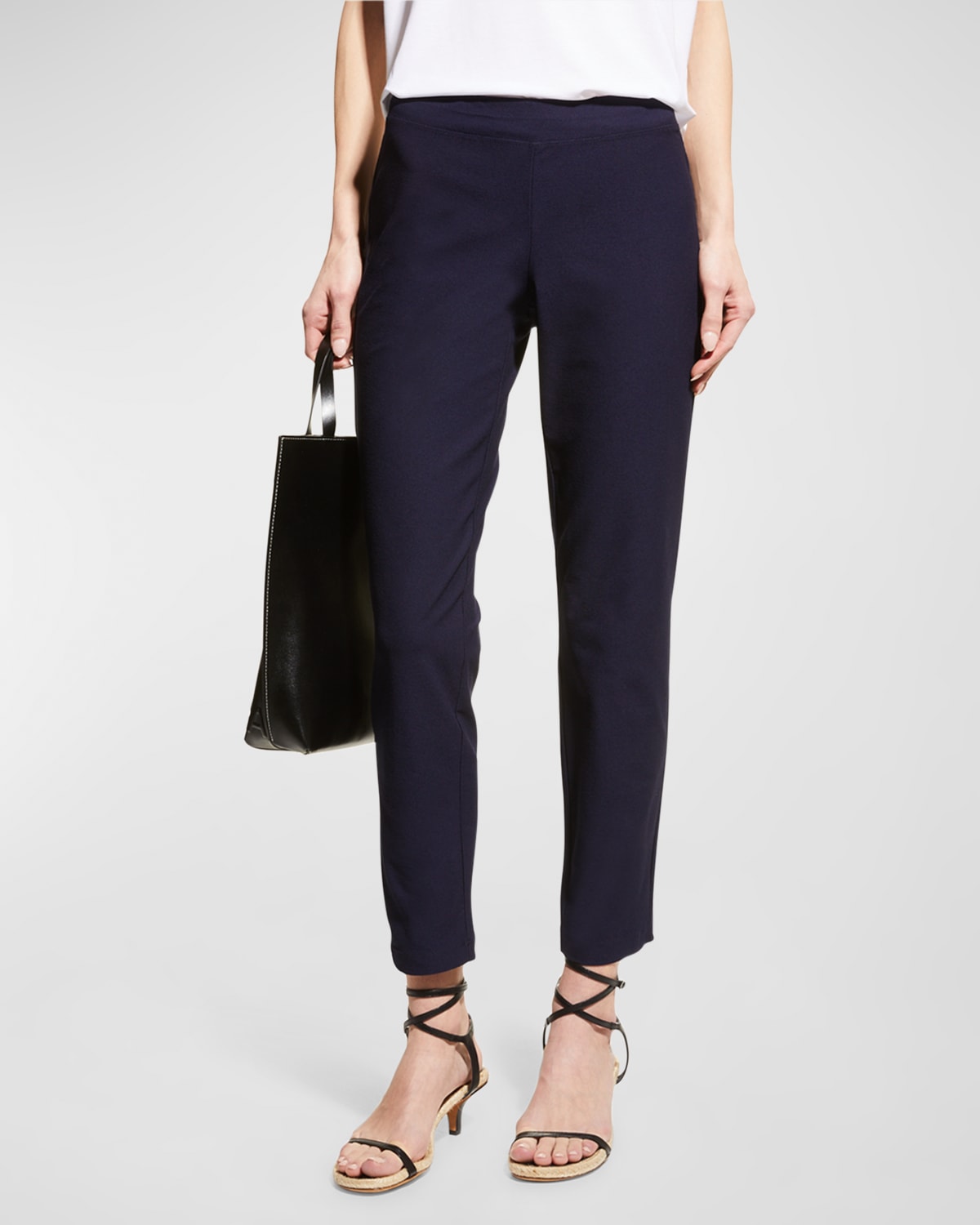 Eileen Fisher Washable Stretch Crepe Slim Ankle Pant In Midnight