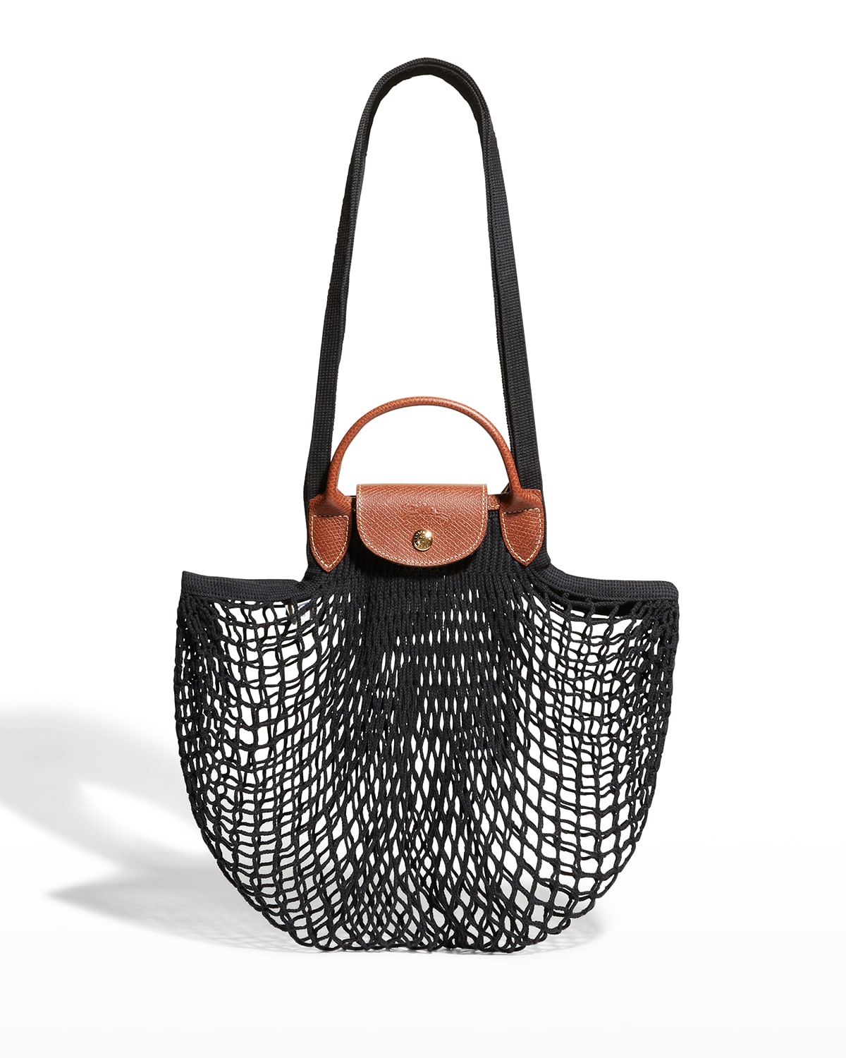 Longchamp Filet Cotton Net Shoulder Tote Bag In Black