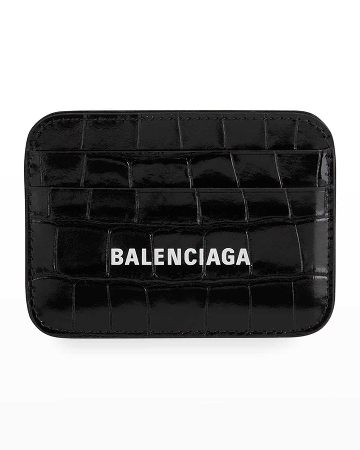 Balenciaga Cash Card Holder - Shiny Croc Embossed In Black/white