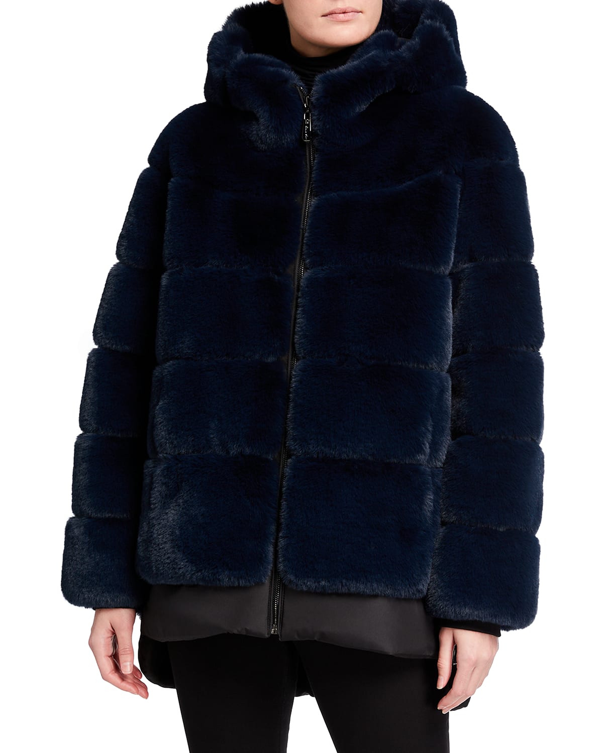 Belle Fare Oversized Faux Fur Hooded Coat in Black Womens Clothing Coats Fur coats 