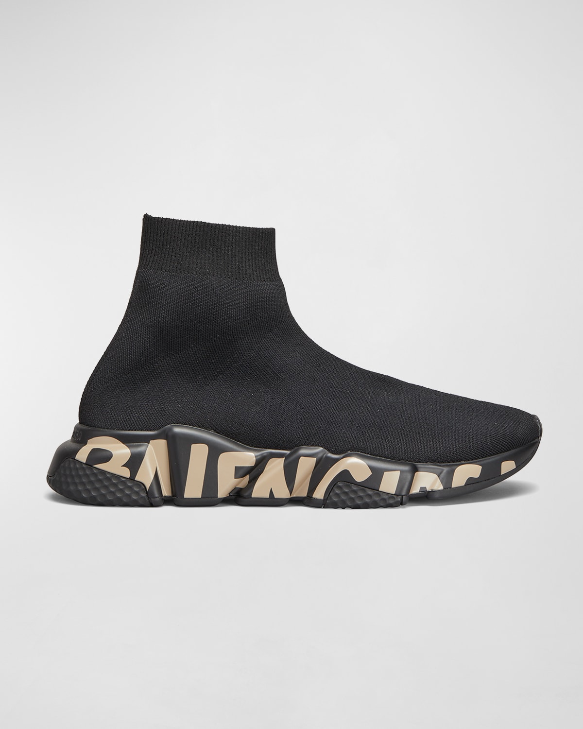 Balenciaga Men's Speed Graffiti Sneakers In Black/beige