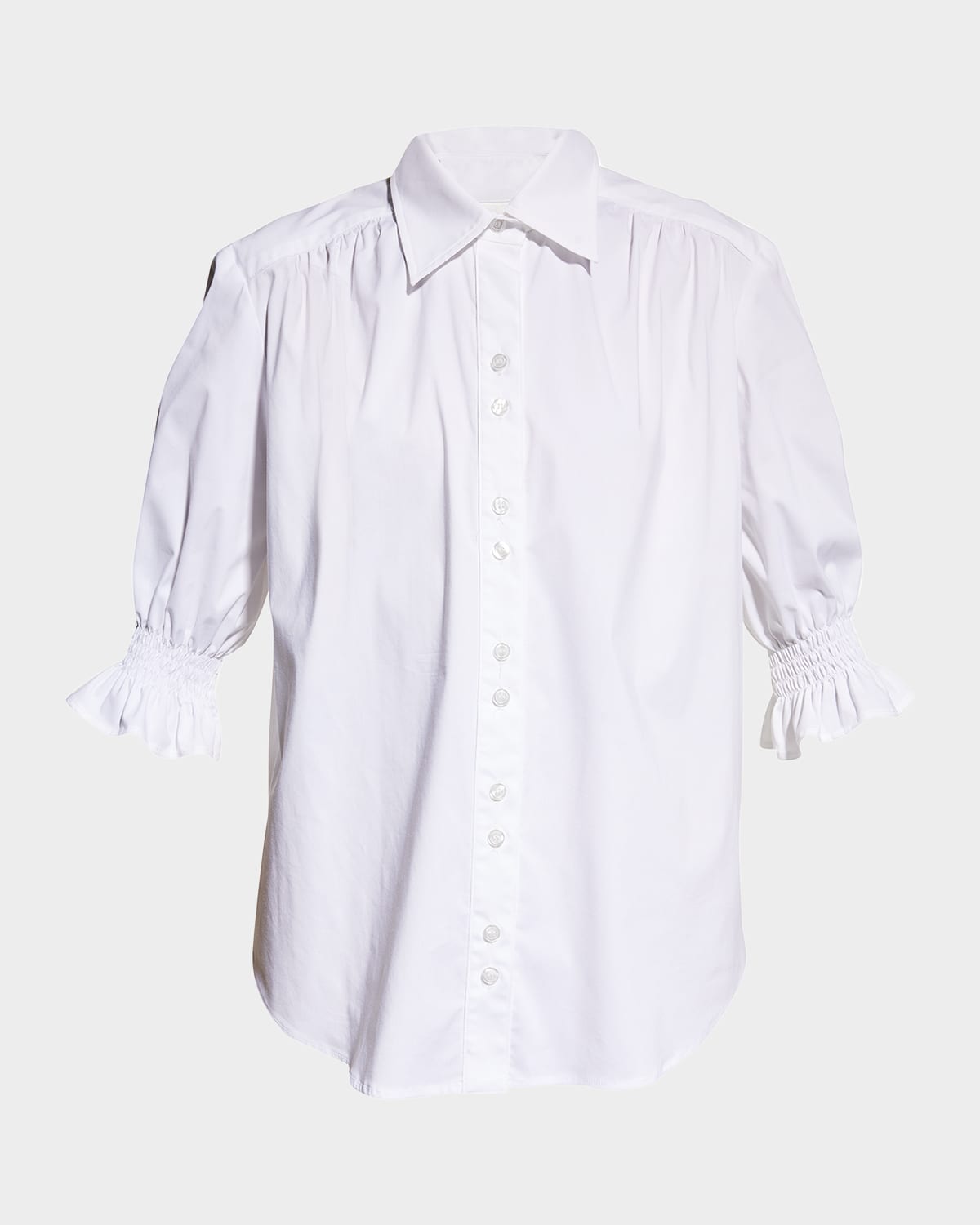 Sirena Smocked-Sleeve Poplin Top