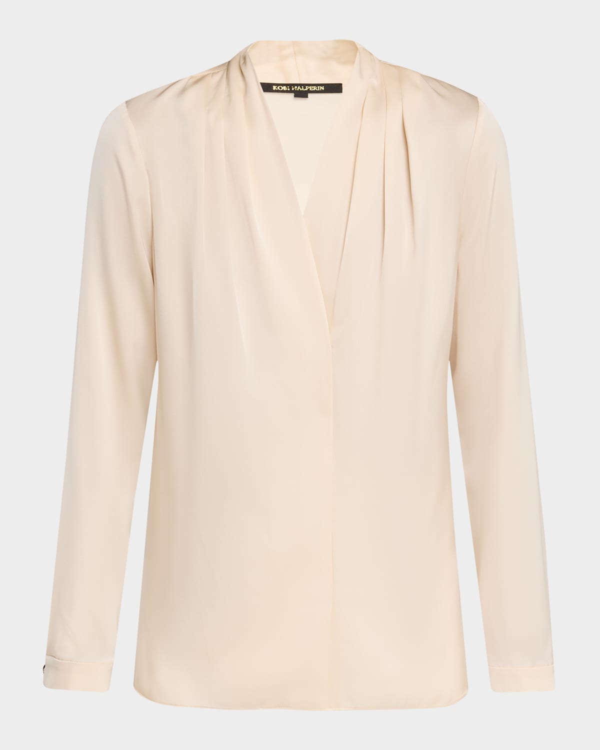 Nellie Pleated V-Neck Long-Sleeve Blouse