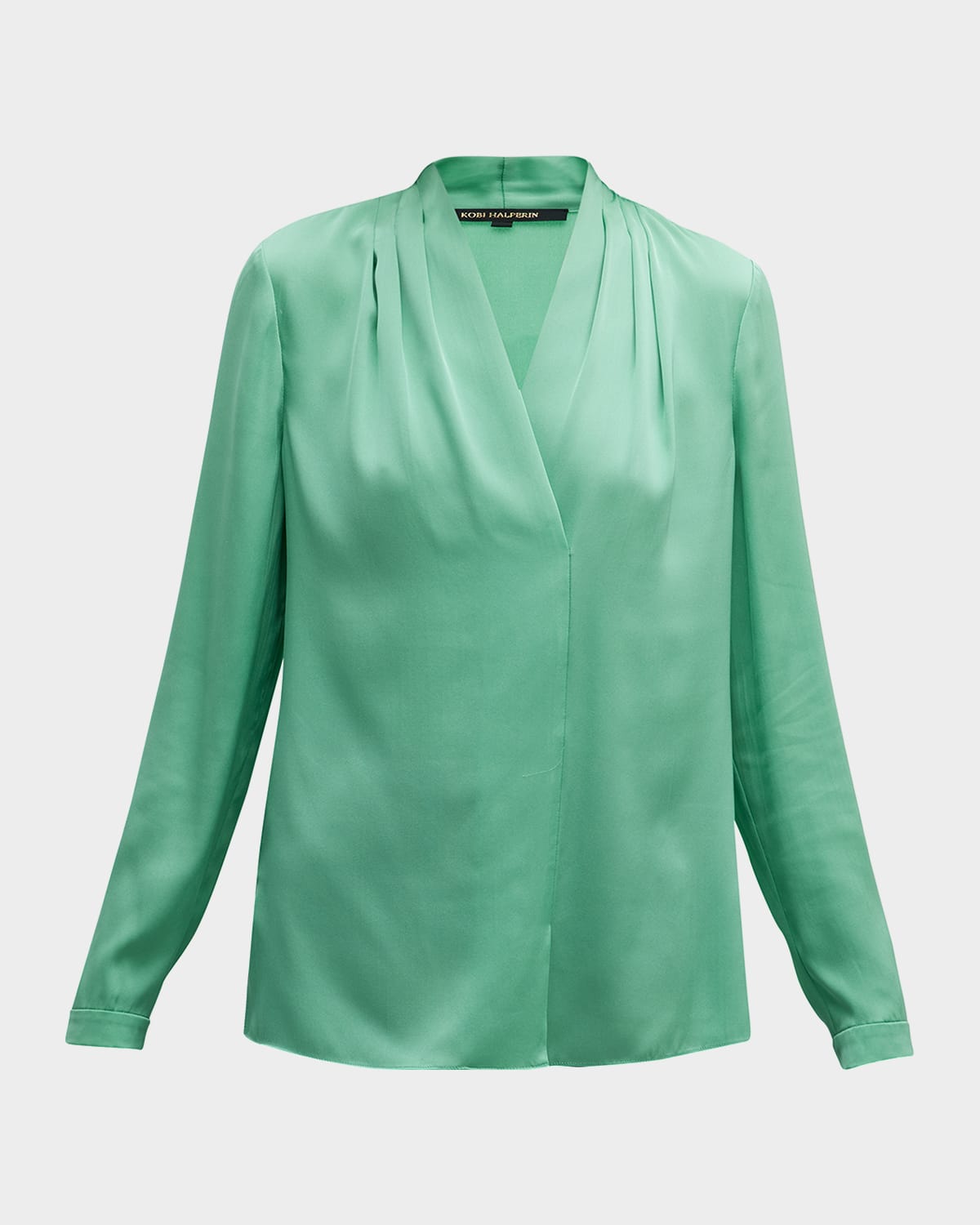 Kobi Halperin Nellie Pleated V-neck Long-sleeve Blouse In Sea Green