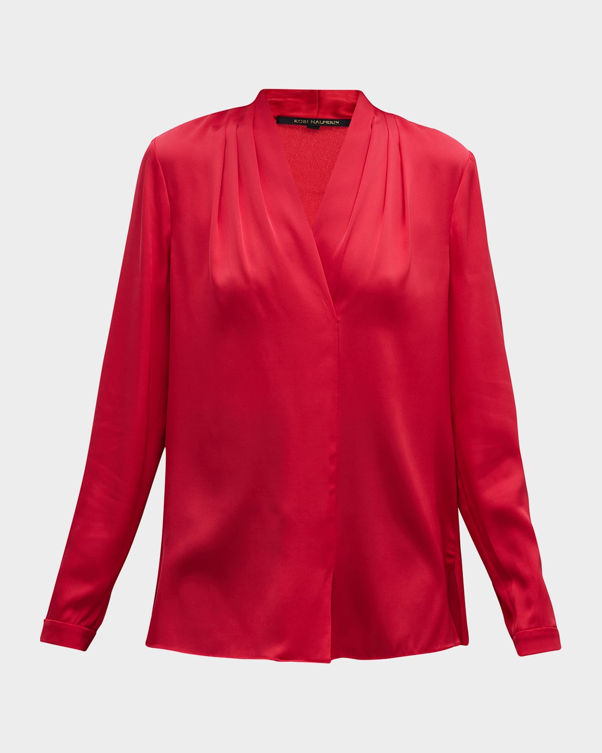 Nellie Pleated V-Neck Long-Sleeve Blouse