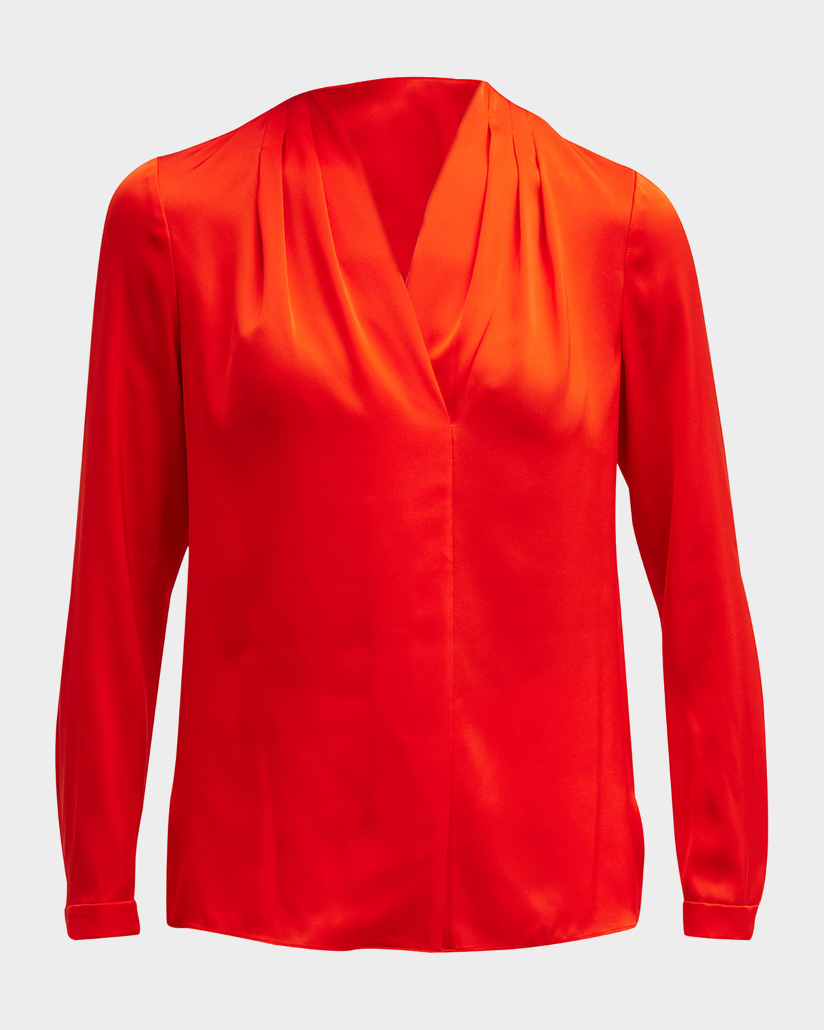 Kobi Halperin Nellie Pleated V-neck Long-sleeve Blouse In Flame