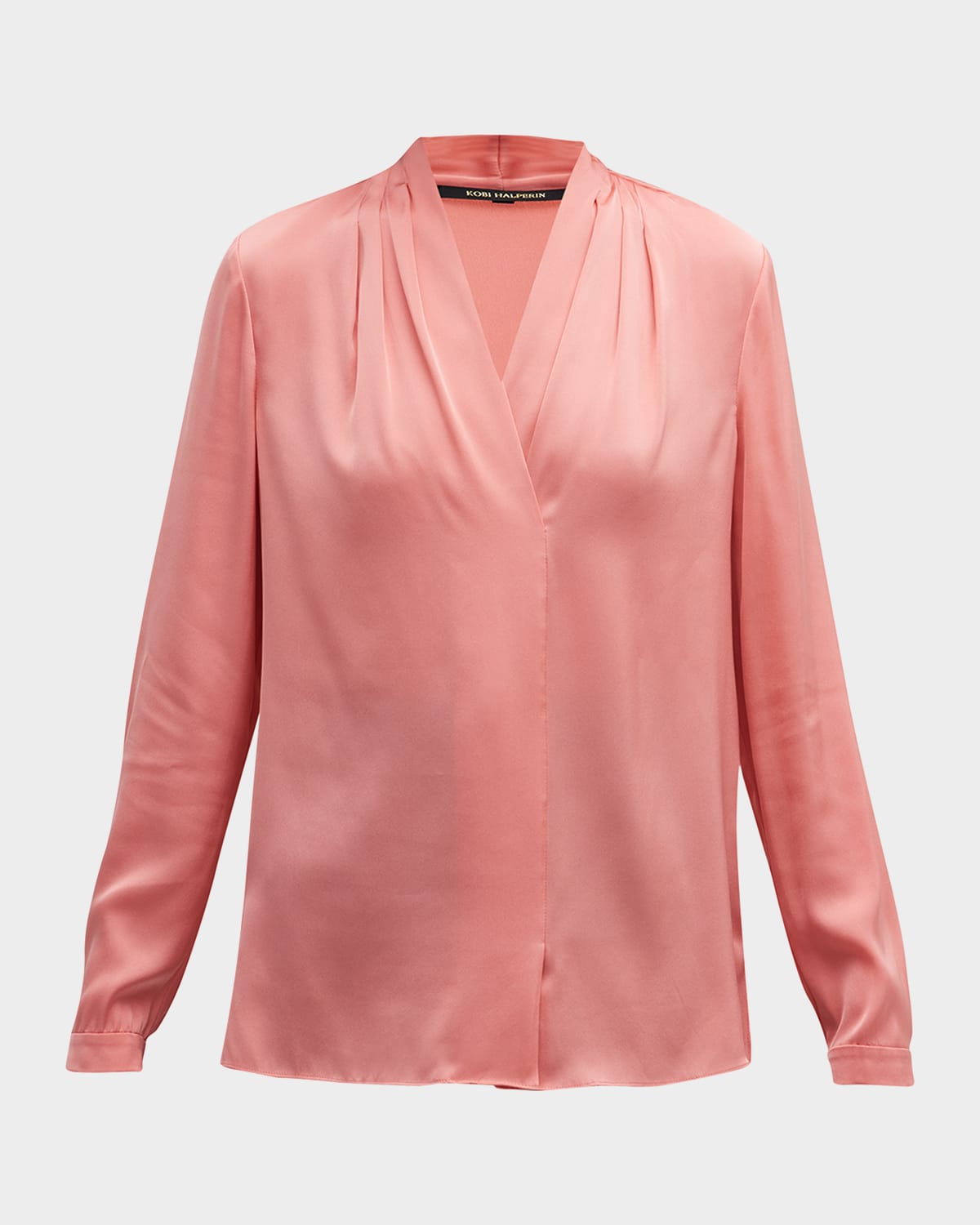 Kobi Halperin Nellie Pleated V-neck Long-sleeve Blouse In Sherbet