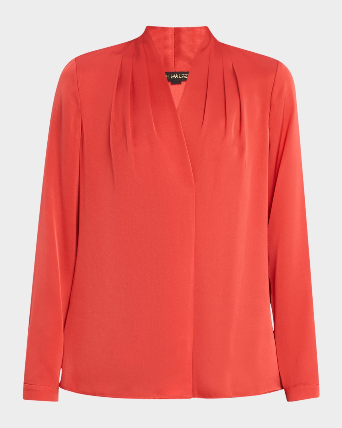 Nellie Pleated V-Neck Long-Sleeve Blouse