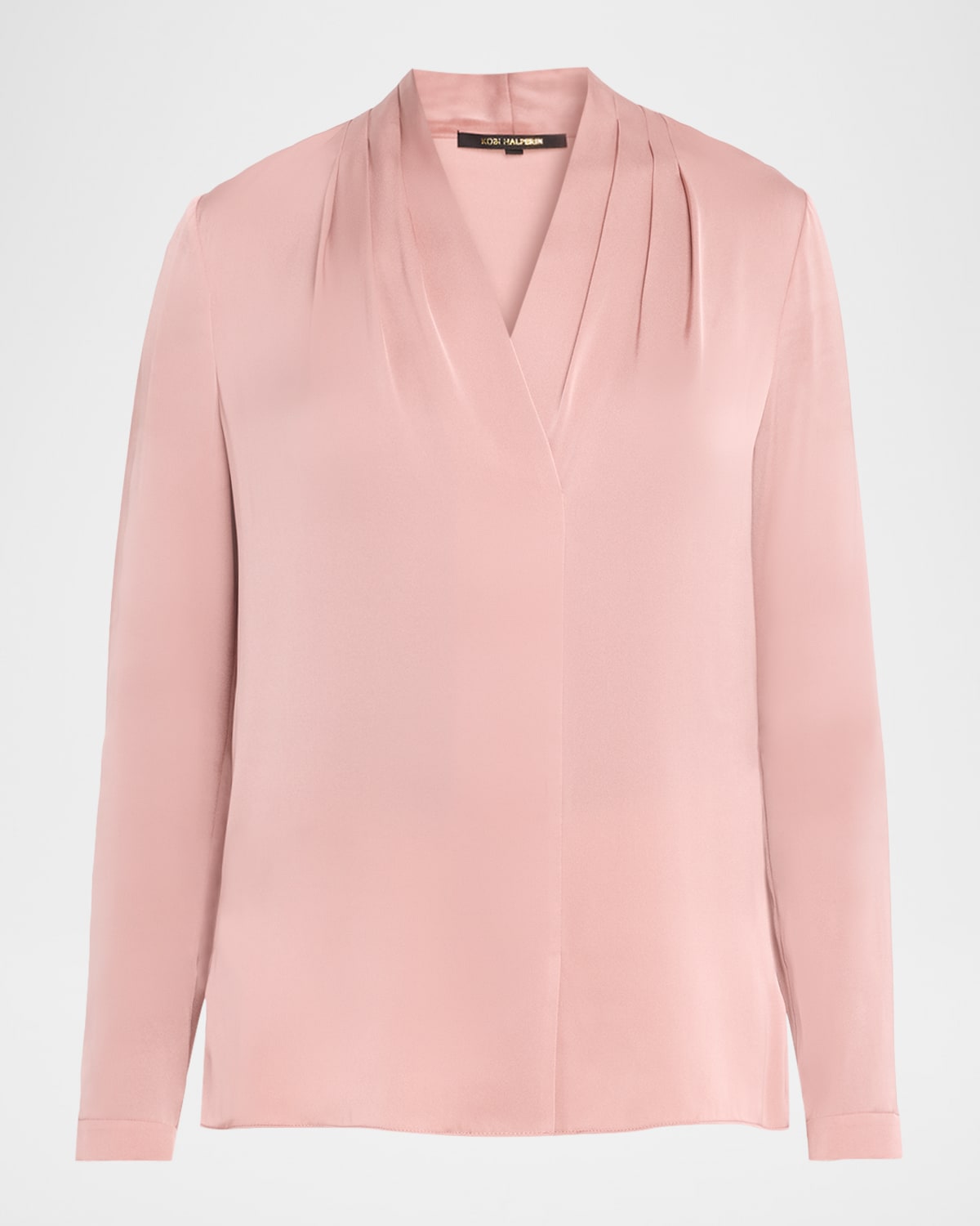 Kobi Halperin Nellie Pleated V-neck Long-sleeve Blouse In Pink