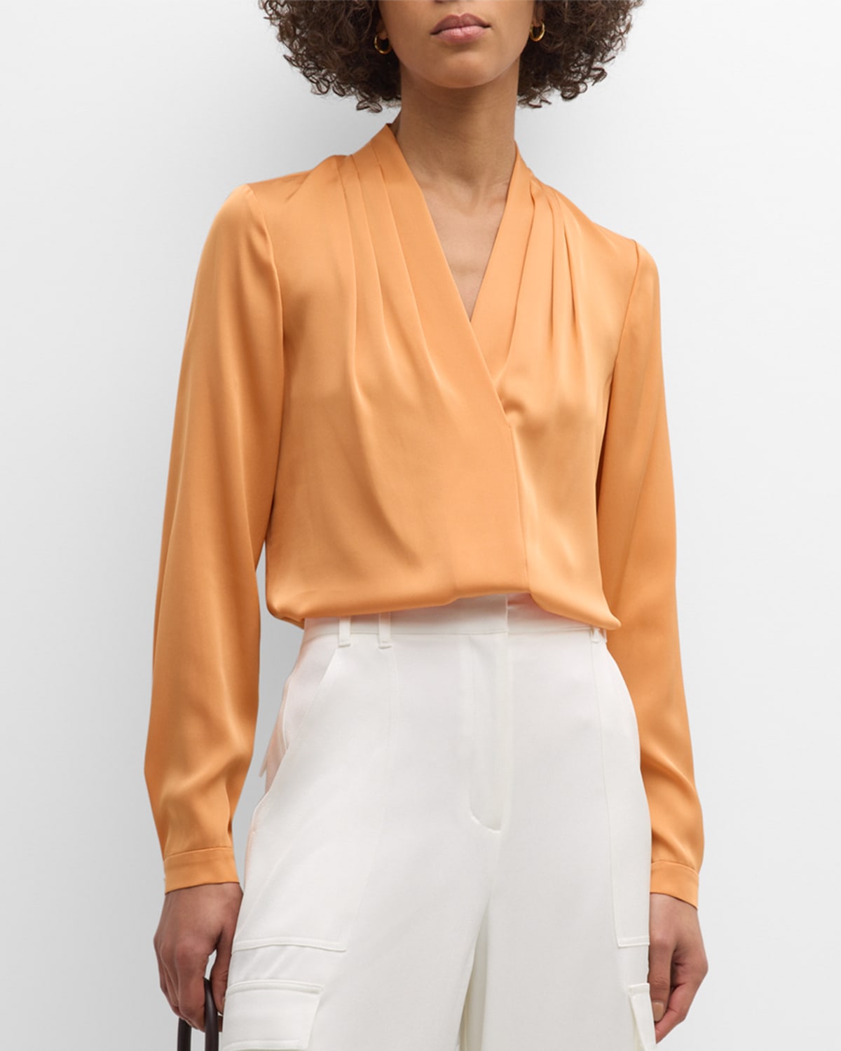 Kobi Halperin Nellie Pleated V-neck Long-sleeve Blouse In Saffron