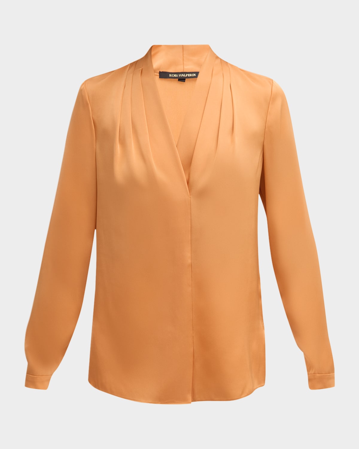 Kobi Halperin Nellie Pleated V-neck Long-sleeve Blouse In Saffron