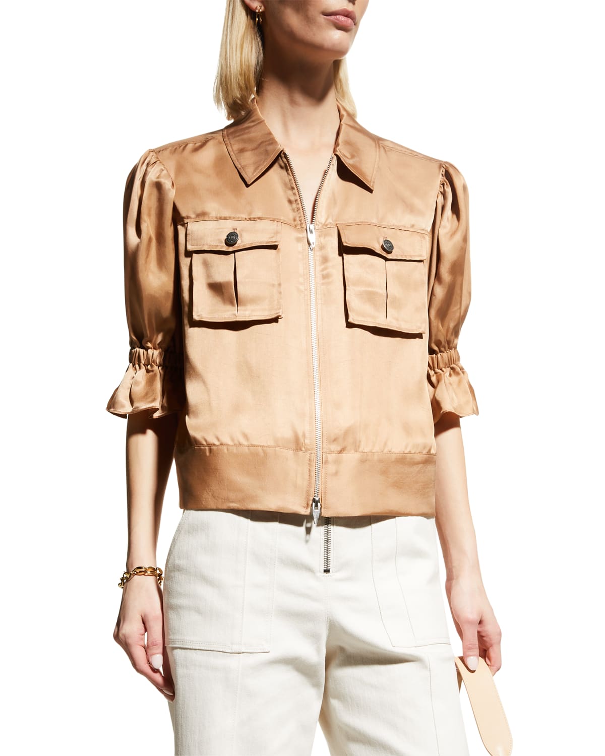 Cinq À Sept Cinq A Sept Holly Cropped Twill Jacket In Sahara