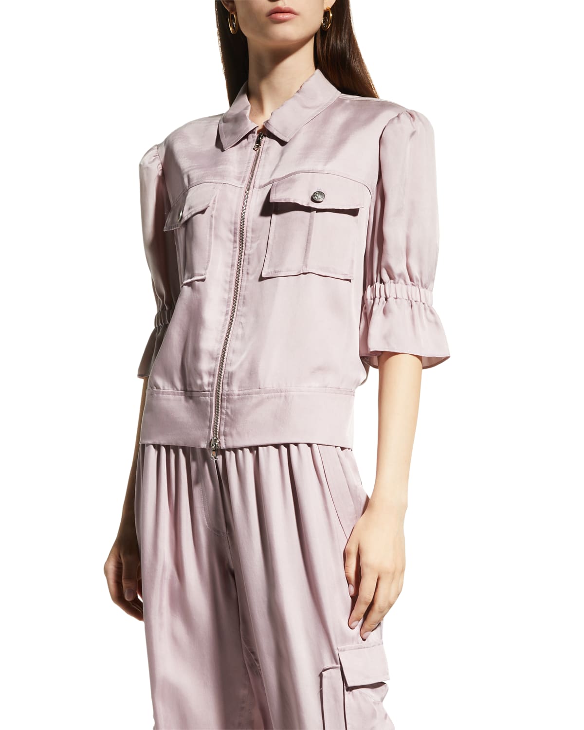 Cinq À Sept Holly Short-sleeve Sateen Jacket In Icy Pink