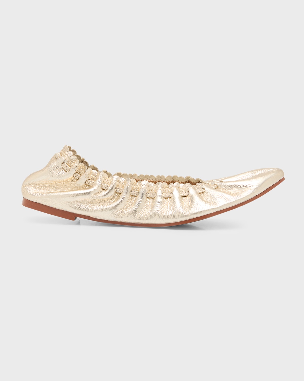 Shop See By Chloé Jane Metallic Scalloped Ballet Fats In Light Gold