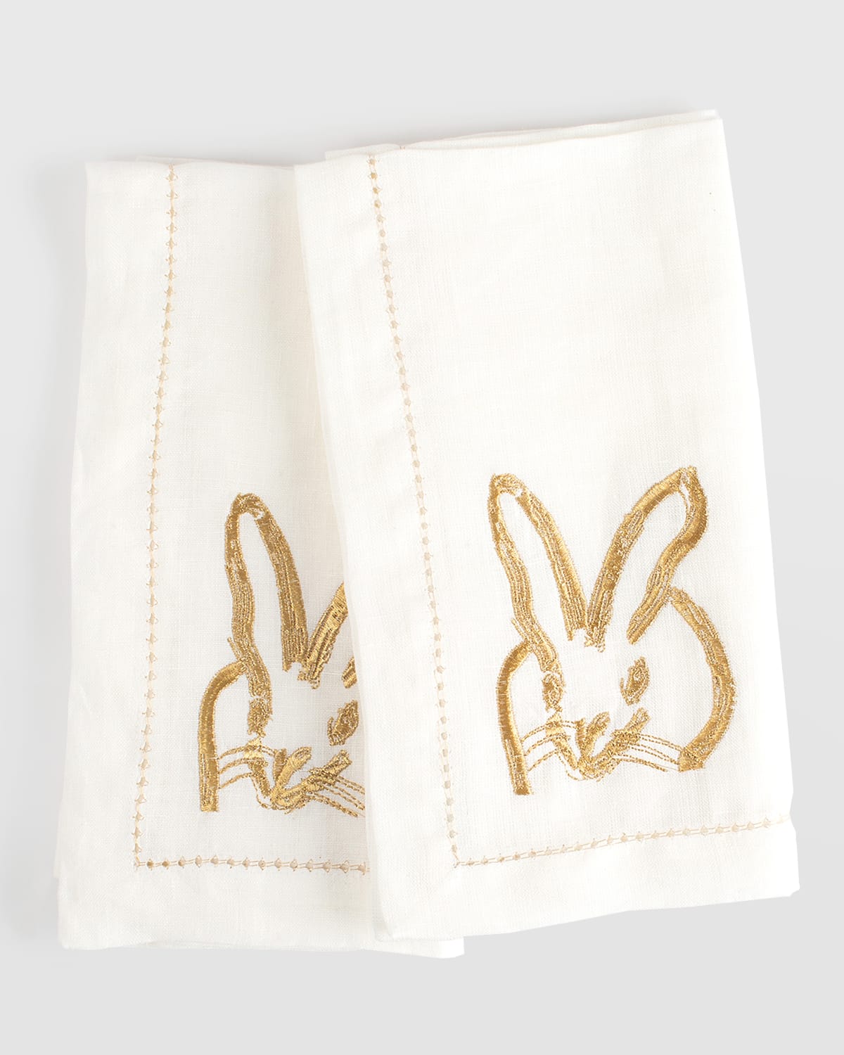 Hunt Slonem Painted Bunny Embroidered Dinner Napkin - White/gold In White/gold