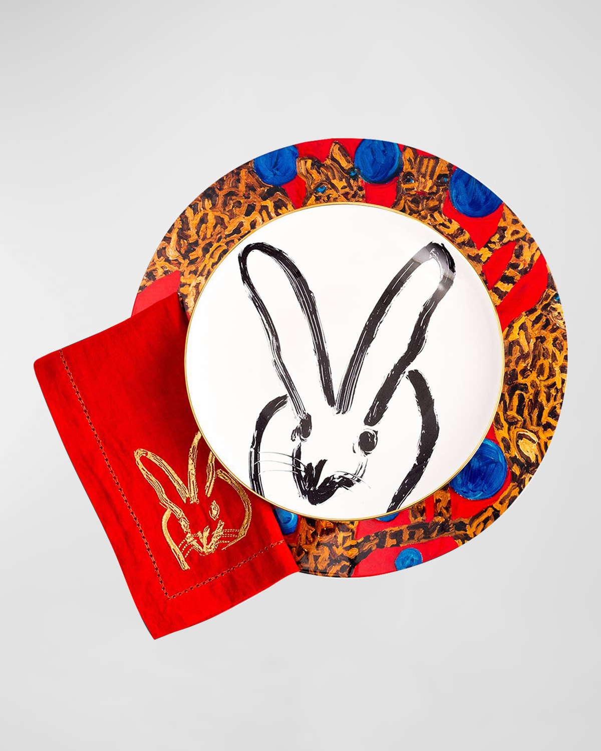 Shop Hunt Slonem Painted Bunny Embroidered Dinner Napkin, Red/gold