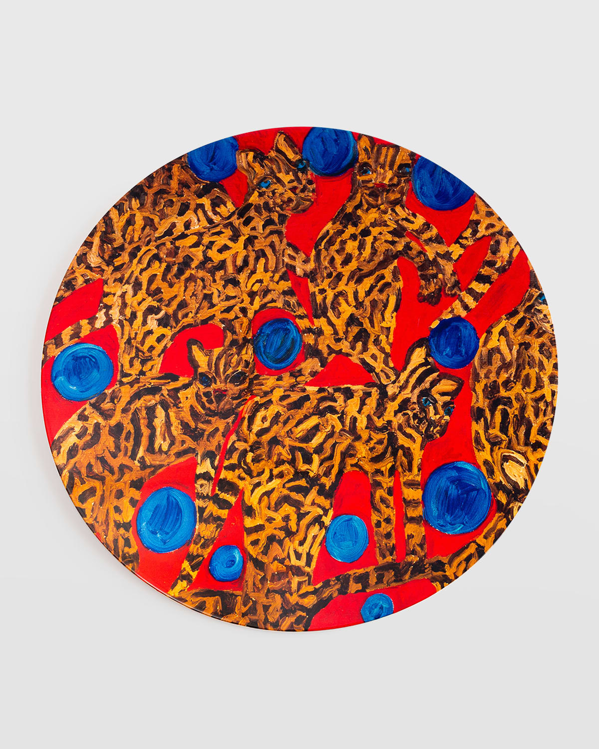 Hunt Slonem Blue Pearls Ocelot Lacquered Placemat In Red Multi