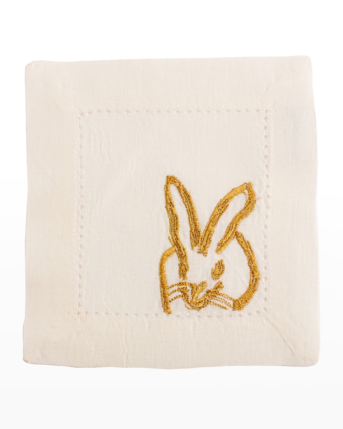 Shop Hunt Slonem Embroidered Bunny Linen Cocktail Napkins, Set Of 6 In White/gold