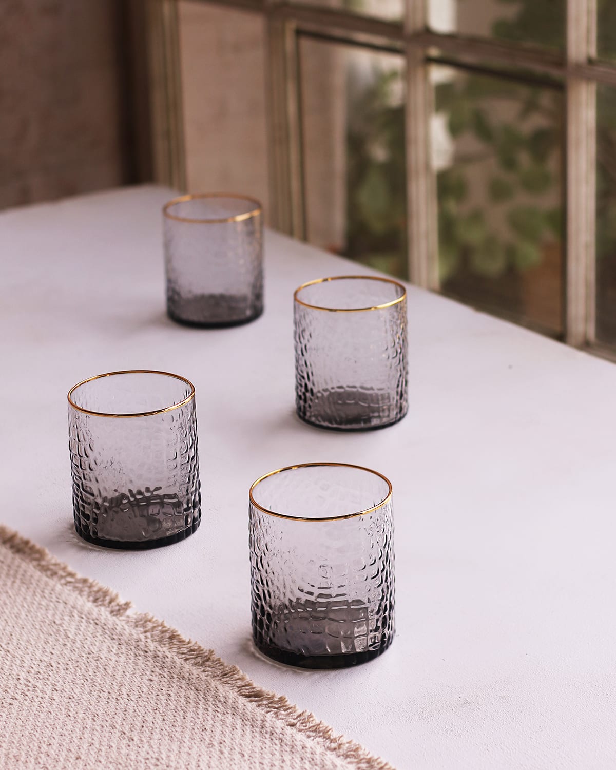 Shop Beatriz Ball Glass Croc Smoke Double Old-fashioned With Gold Rim, Set Of 4