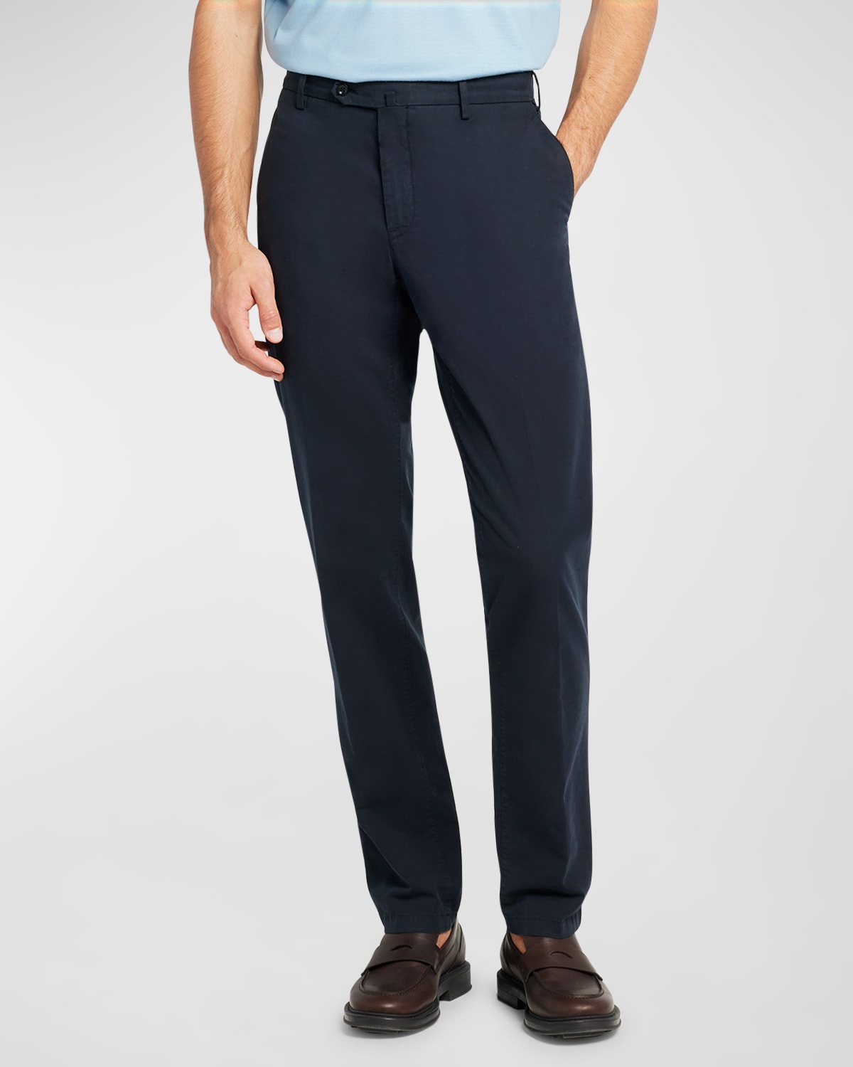 Shop Loro Piana Men's Slim Sport Cotton Dyed Trousers In Blue Navy