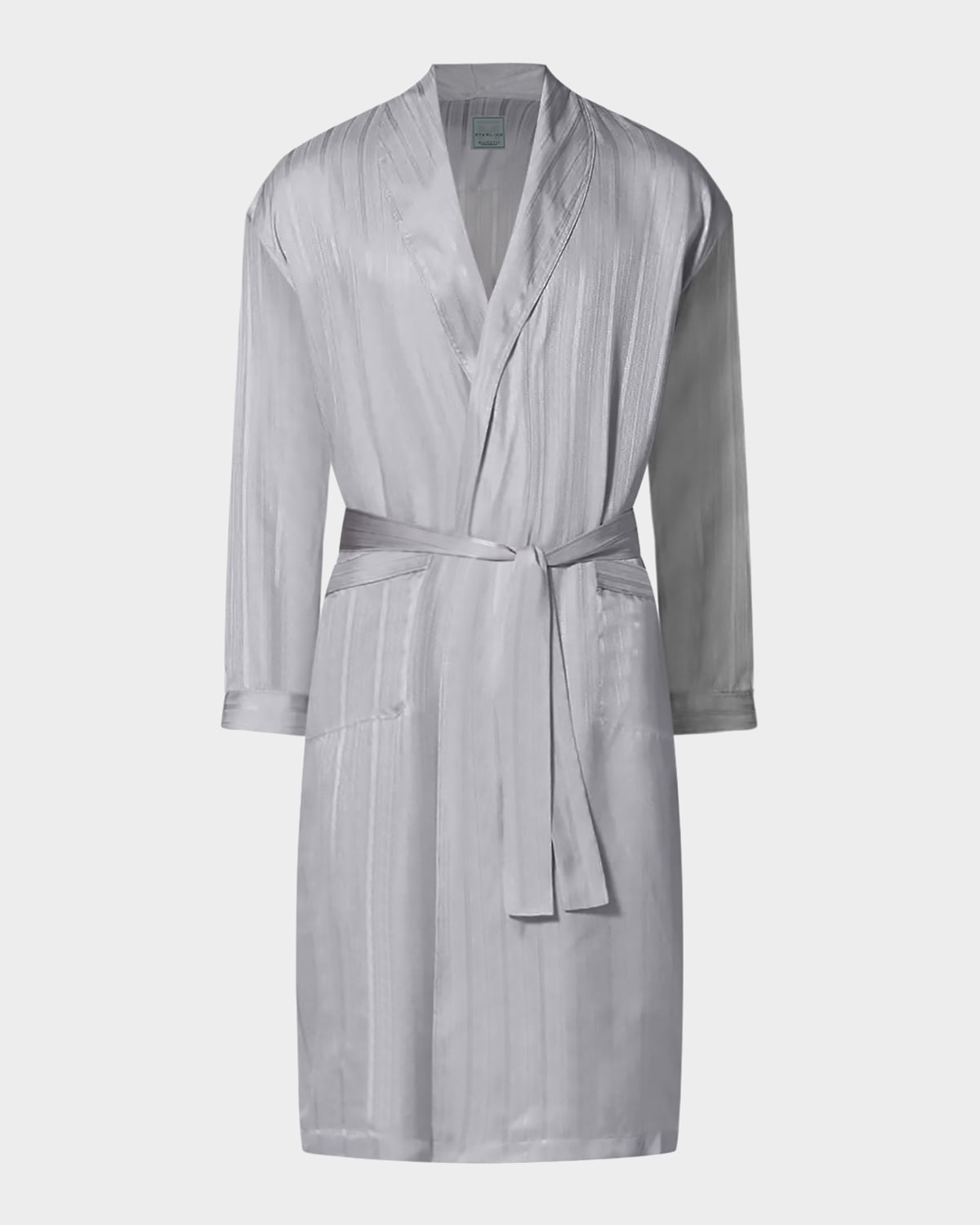 Majestic Herringbone Stripe Silk Robe In Silver