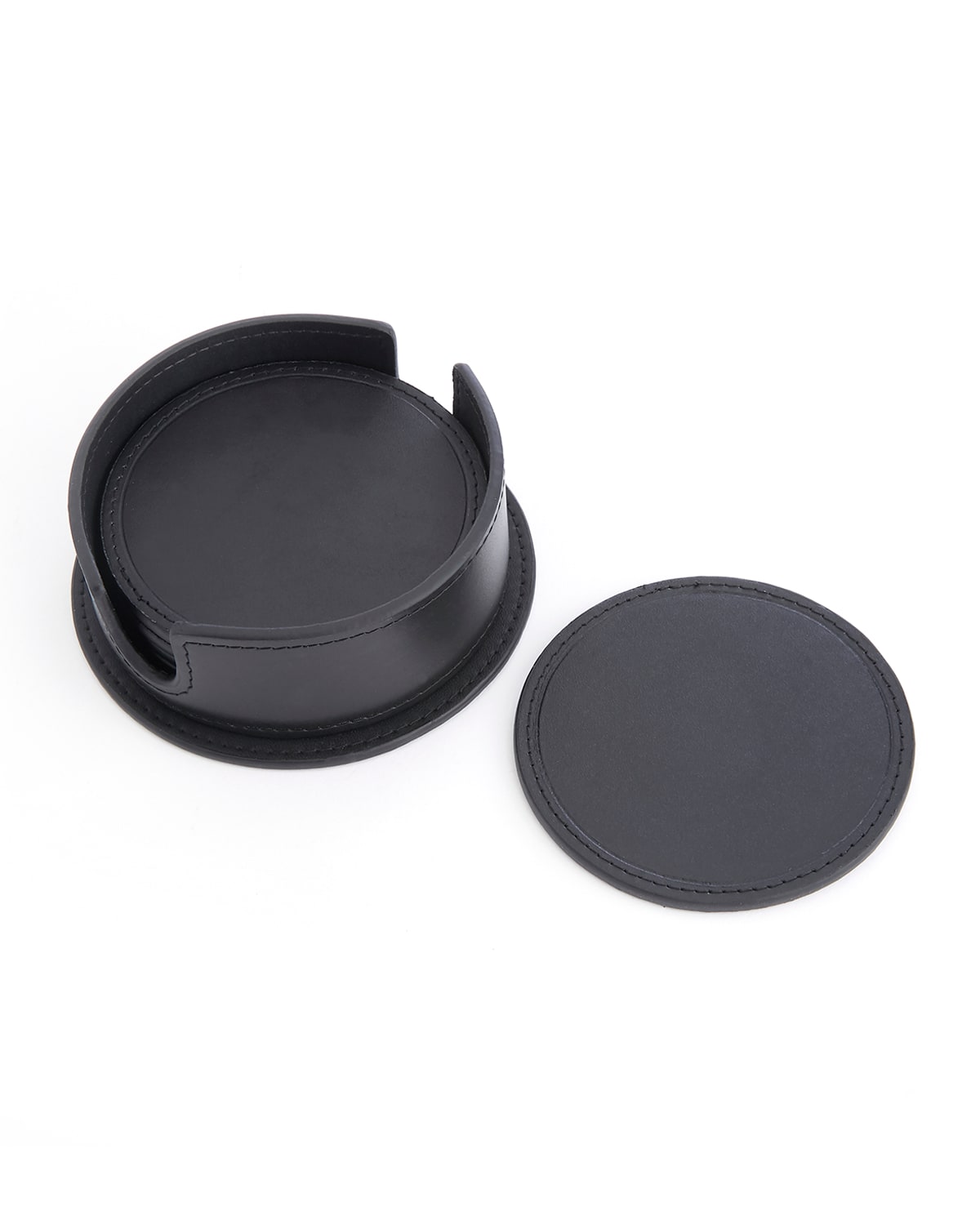Shop Royce New York Leather Coasters, Set Of 6 In Black