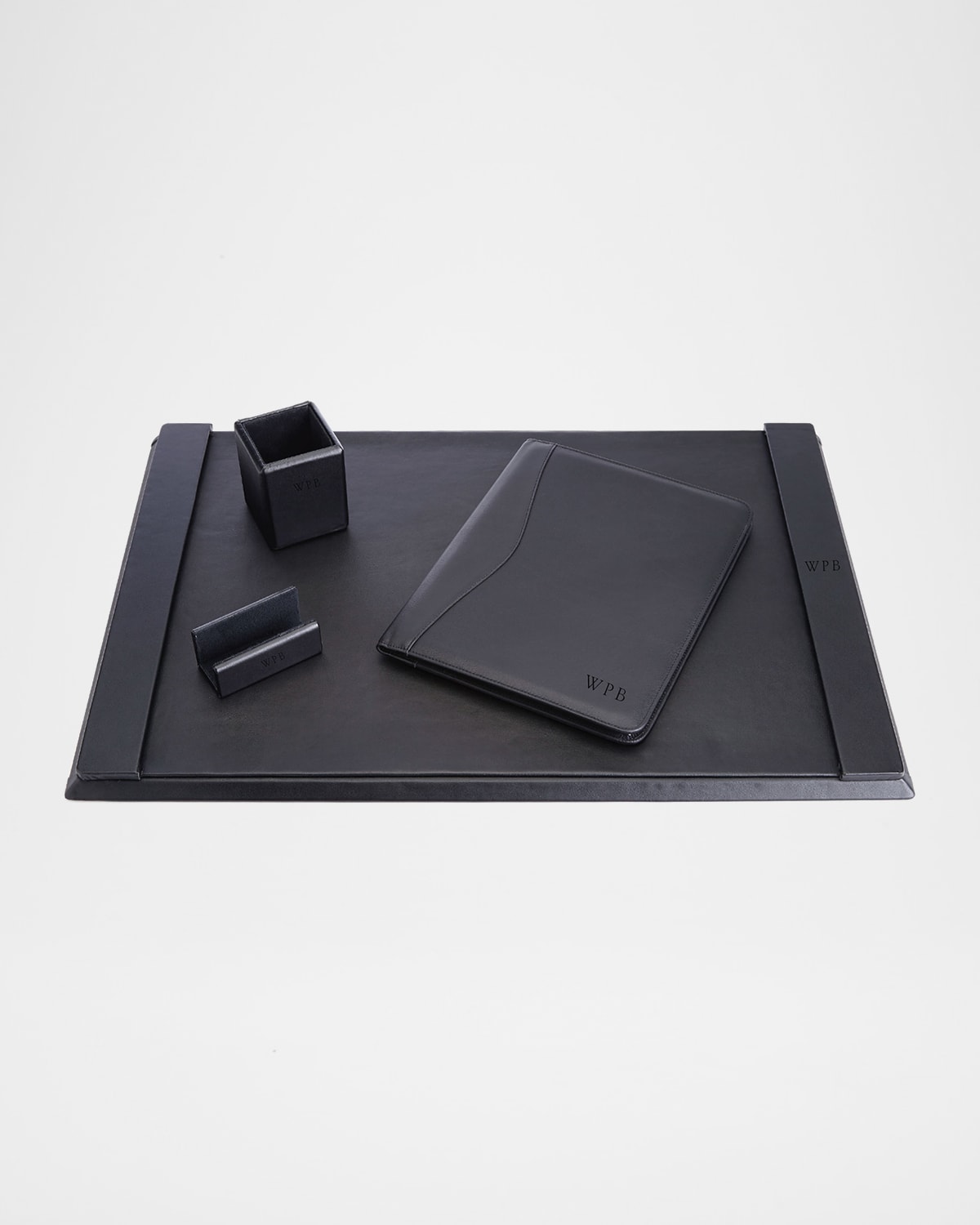 Royce New York Suede Lined Executive 4-piece Desk Accessory Set In Black