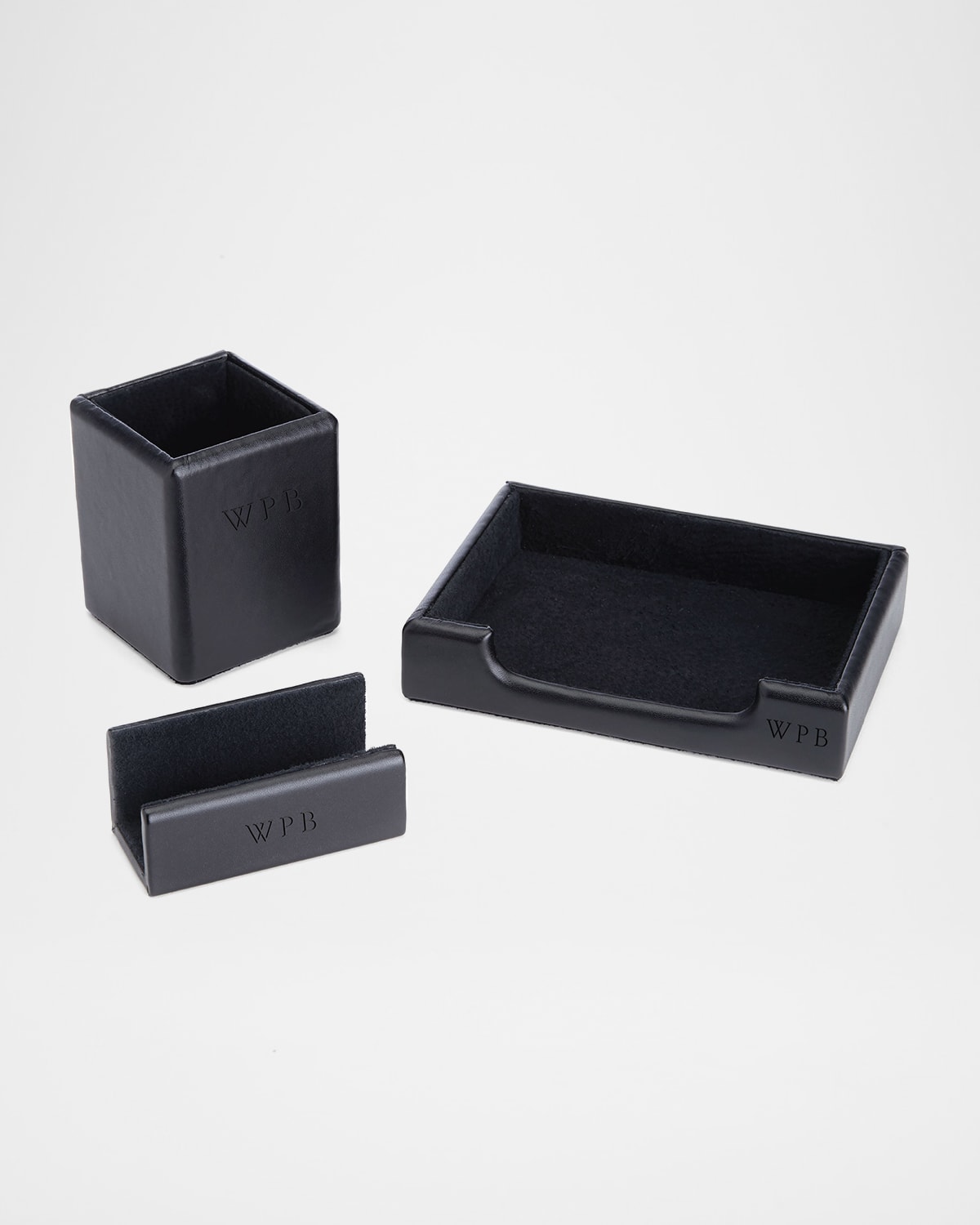 Royce New York Suede Lined Executive 3-piece Desk Accessory Set In Black