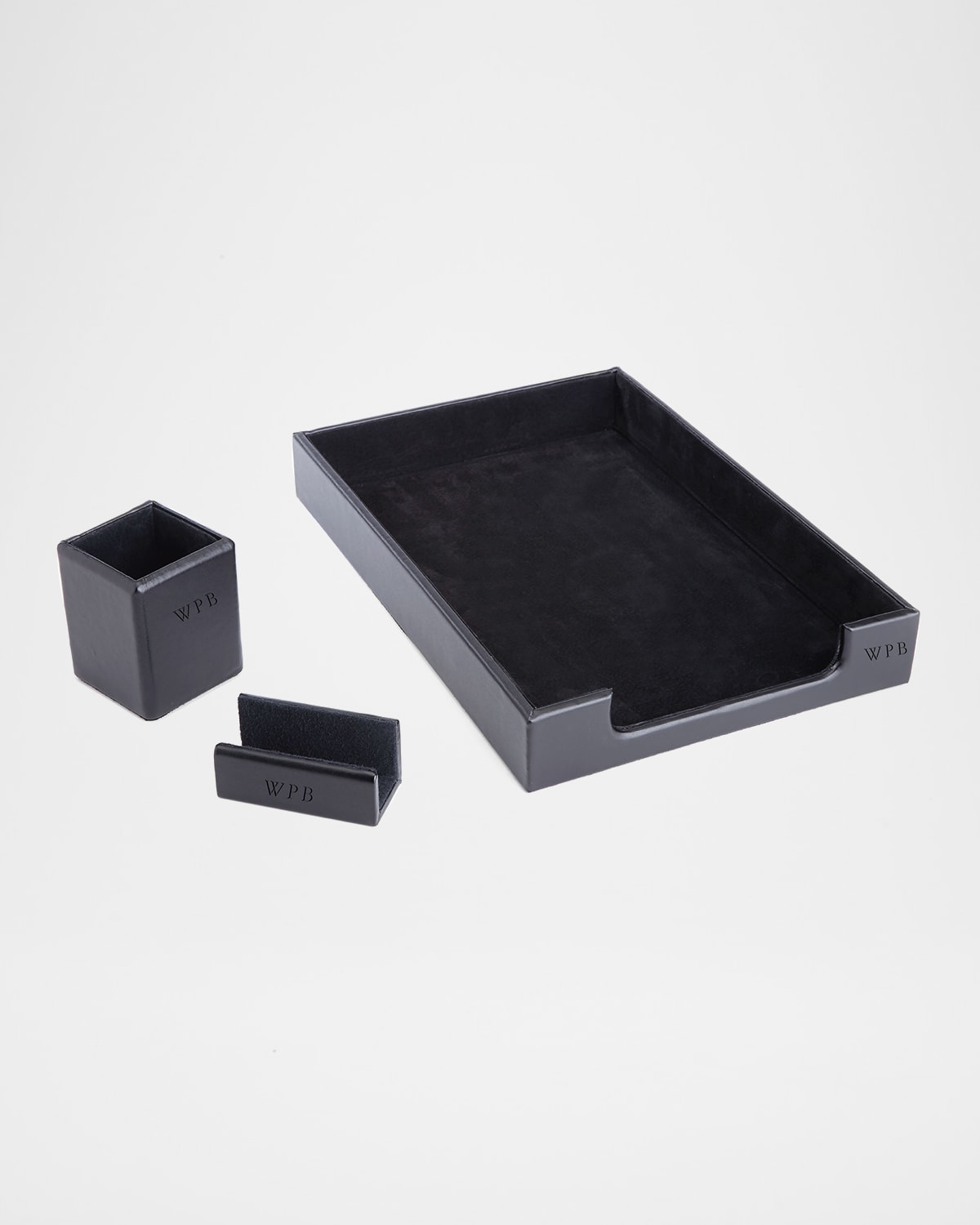 Royce New York Leather Suede-lined 3-piece Executive Desk Accessory Set In Black