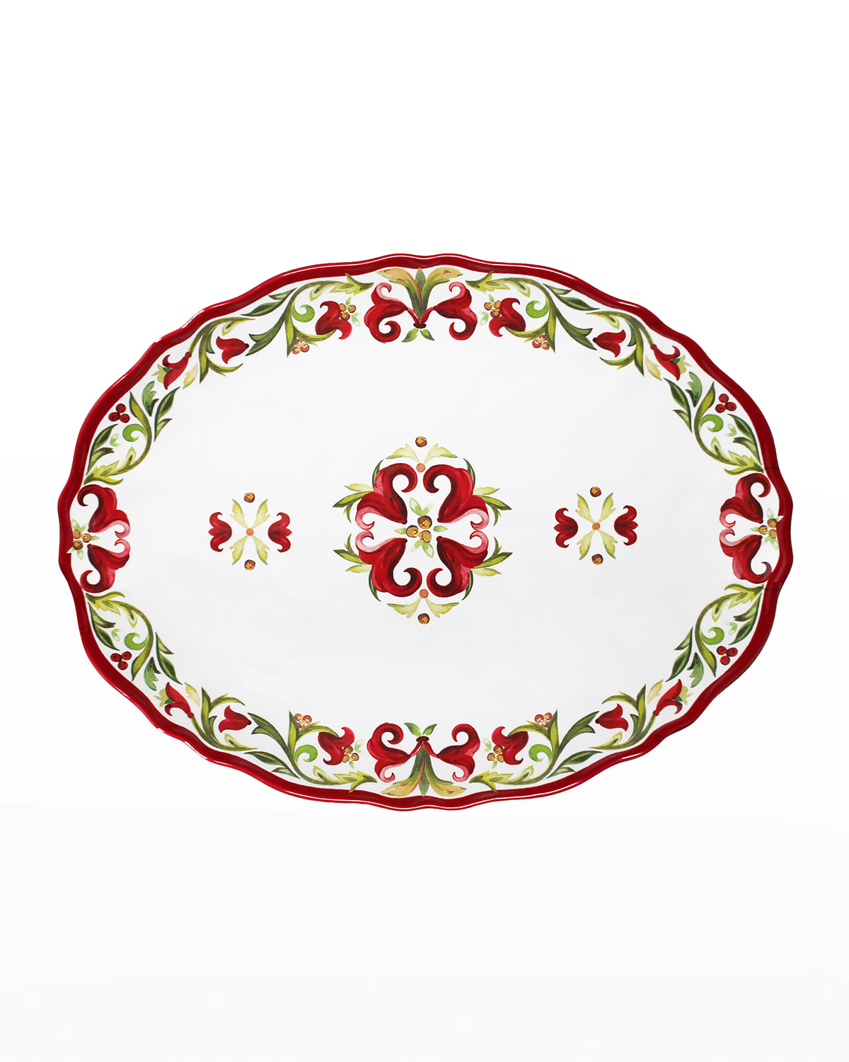 Shop Le Cadeaux Vischio Oval Platter In White Red Green
