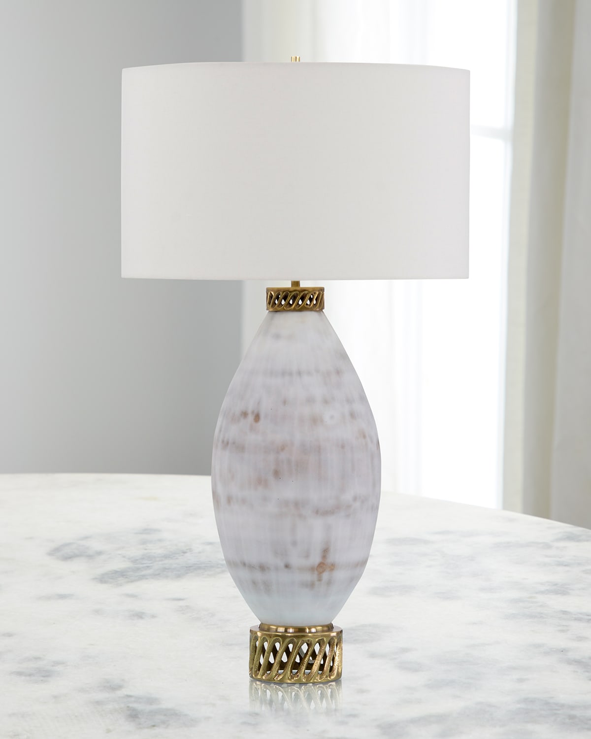 Shop John-richard Collection White And Cream Marbled Glass Table Lamp