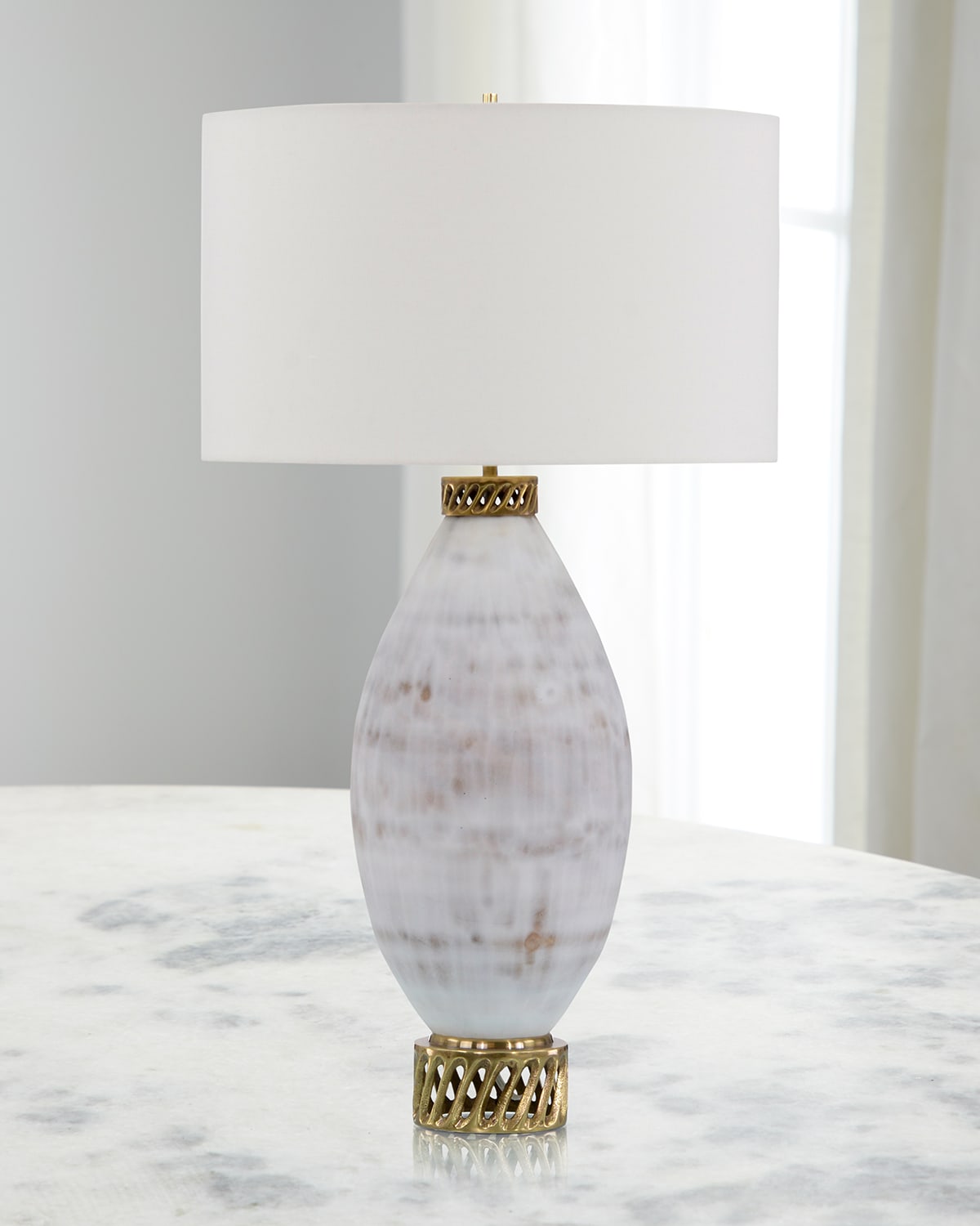 John-richard Collection White And Cream Marbled Glass Table Lamp In White