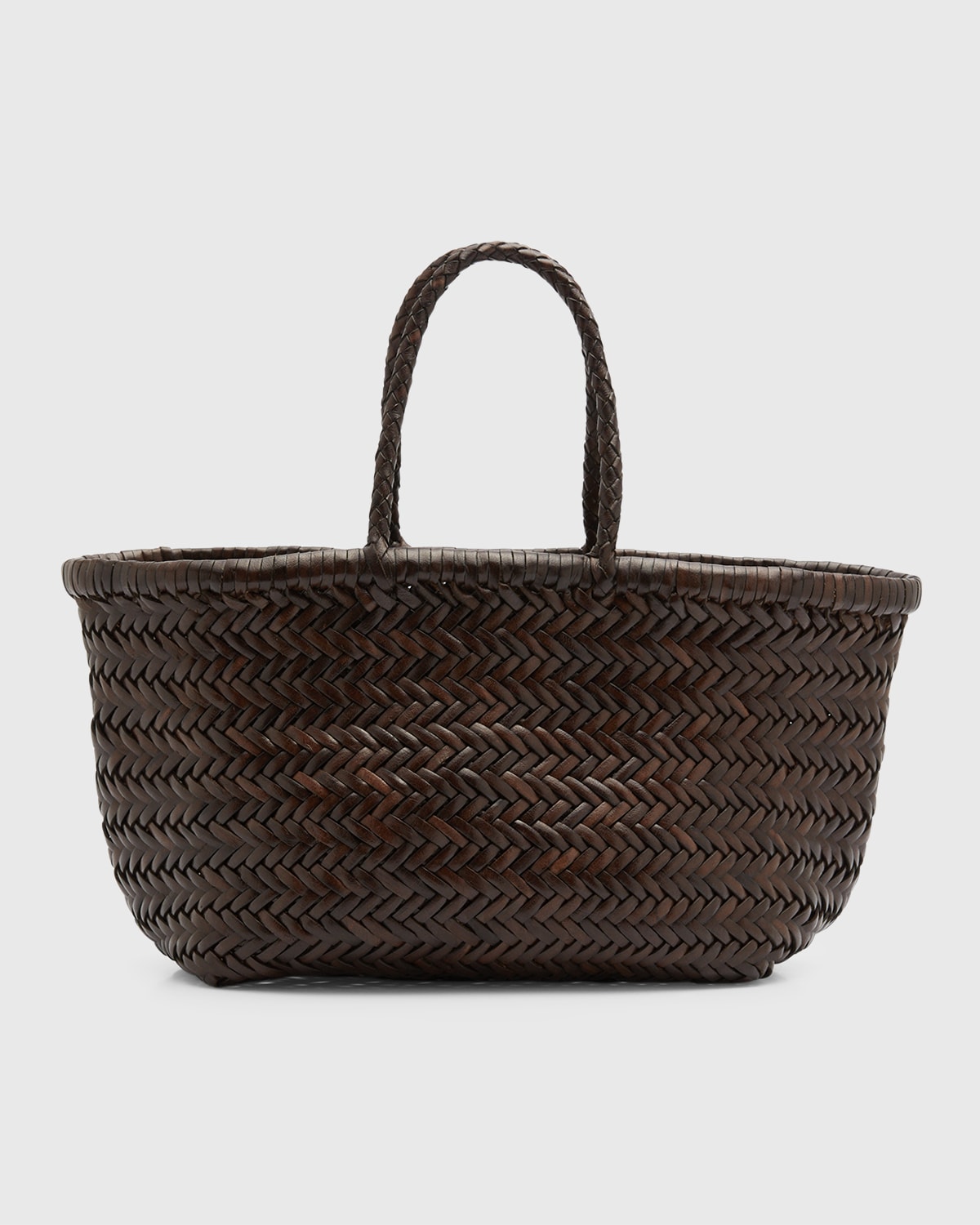 Dragon Diffusion Bamboo Triple Jump Small Woven East-west Tote Bag In Dark Brown