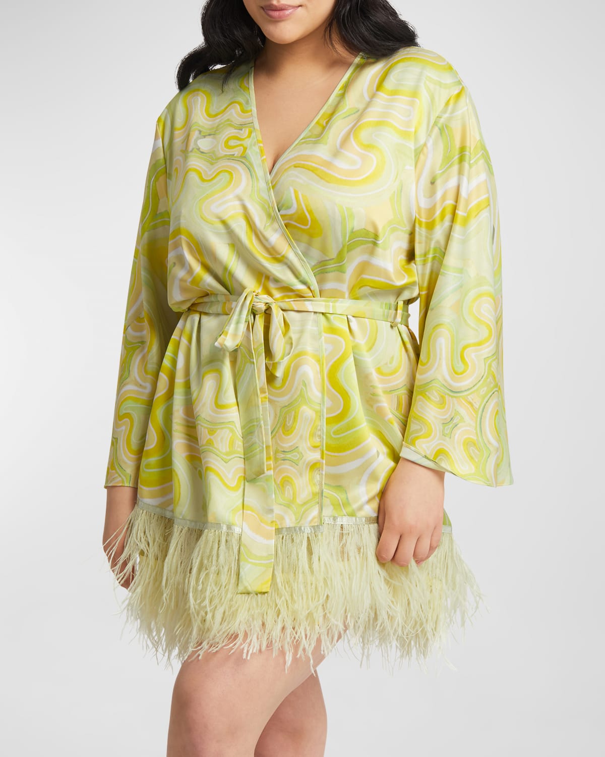 Rya Collection Swan Feather-hem Robe, Inclusive Sizing In Brigitte Print