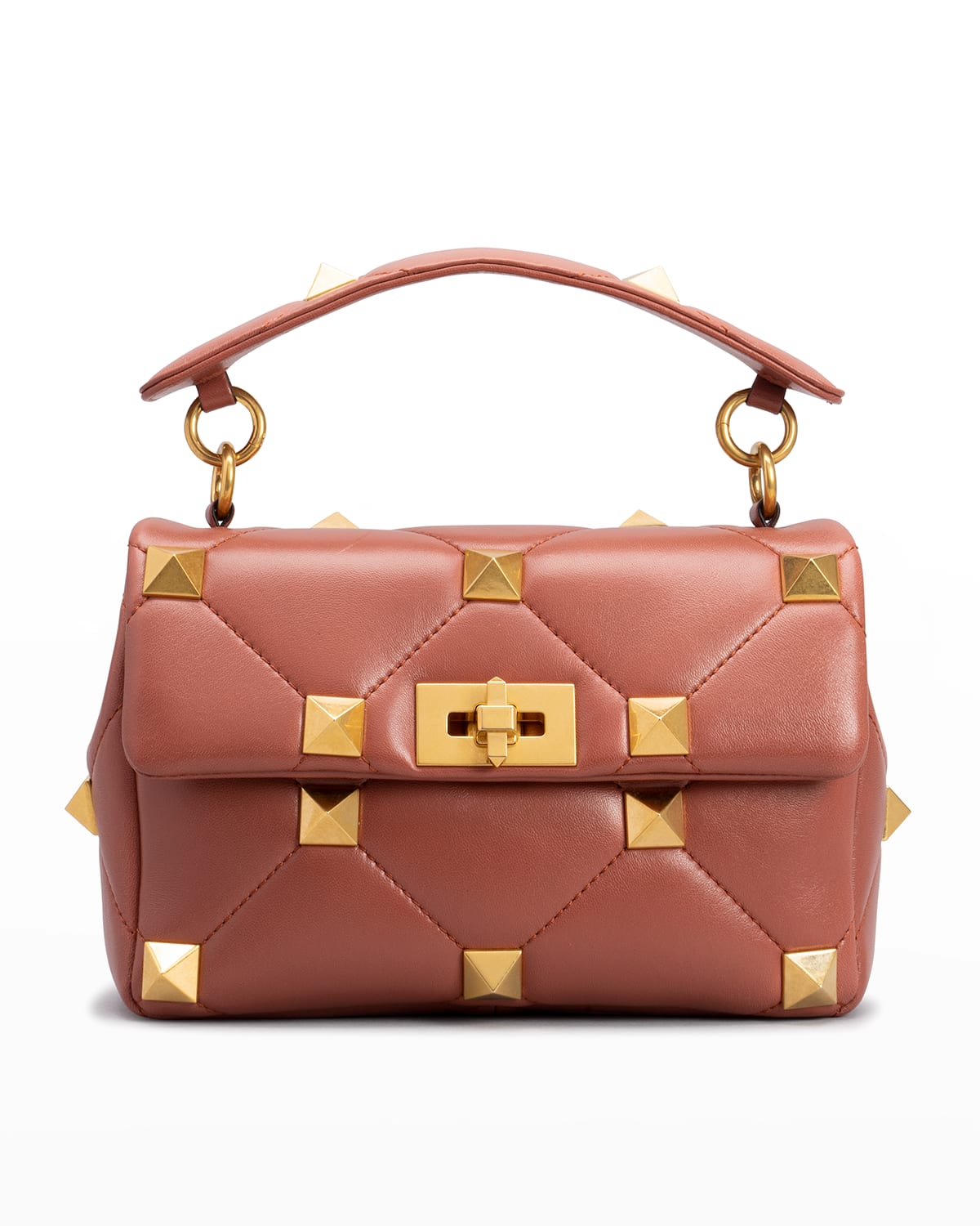 Valentino Garavani Roman Stud Medium Quilted Chain Shoulder Bag In Ginger Bread